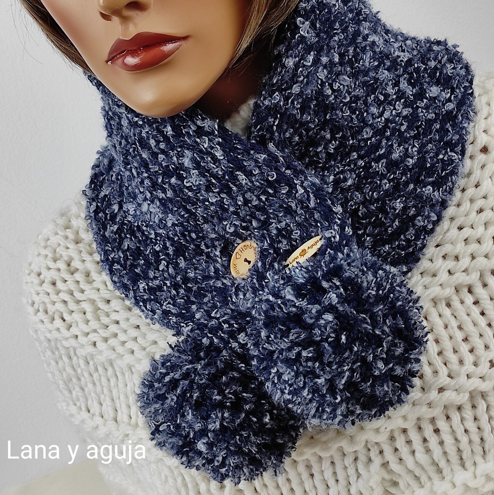 Cuello de lana, tejido a mano, bufanda de mujer, Tejido doble. - 5