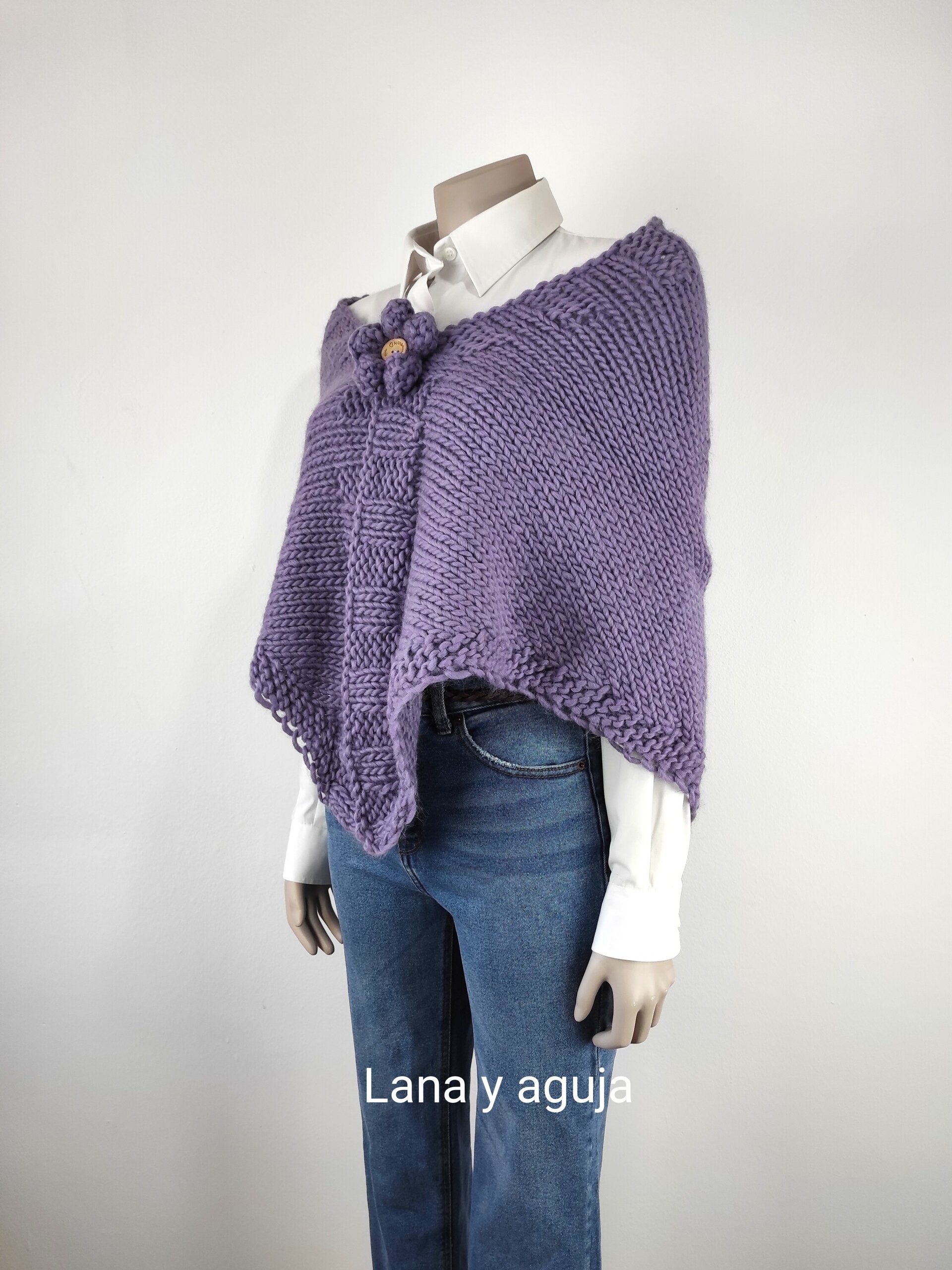 Poncho de lana, varios colores, chal mujer, tejido a mano. - 5