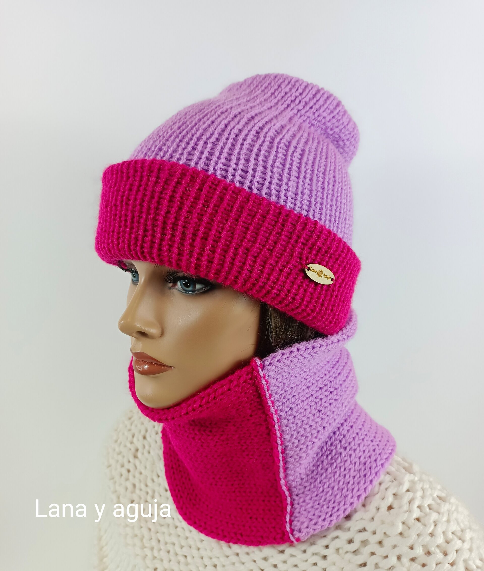 Conjunto de gorro y cuello, tejido a mano. VARIOS COLORES. - 2