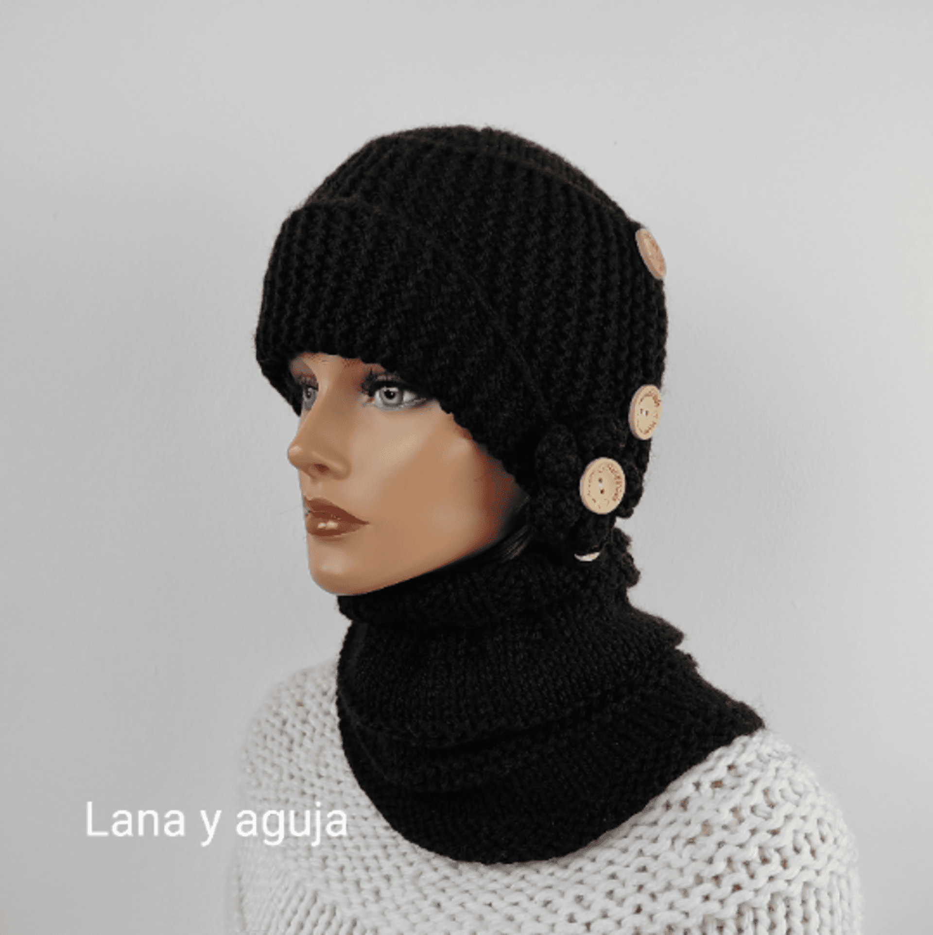 Conjunto de gorro y cuello de lana, tejido a mano. VARIOS COLORES. - 8