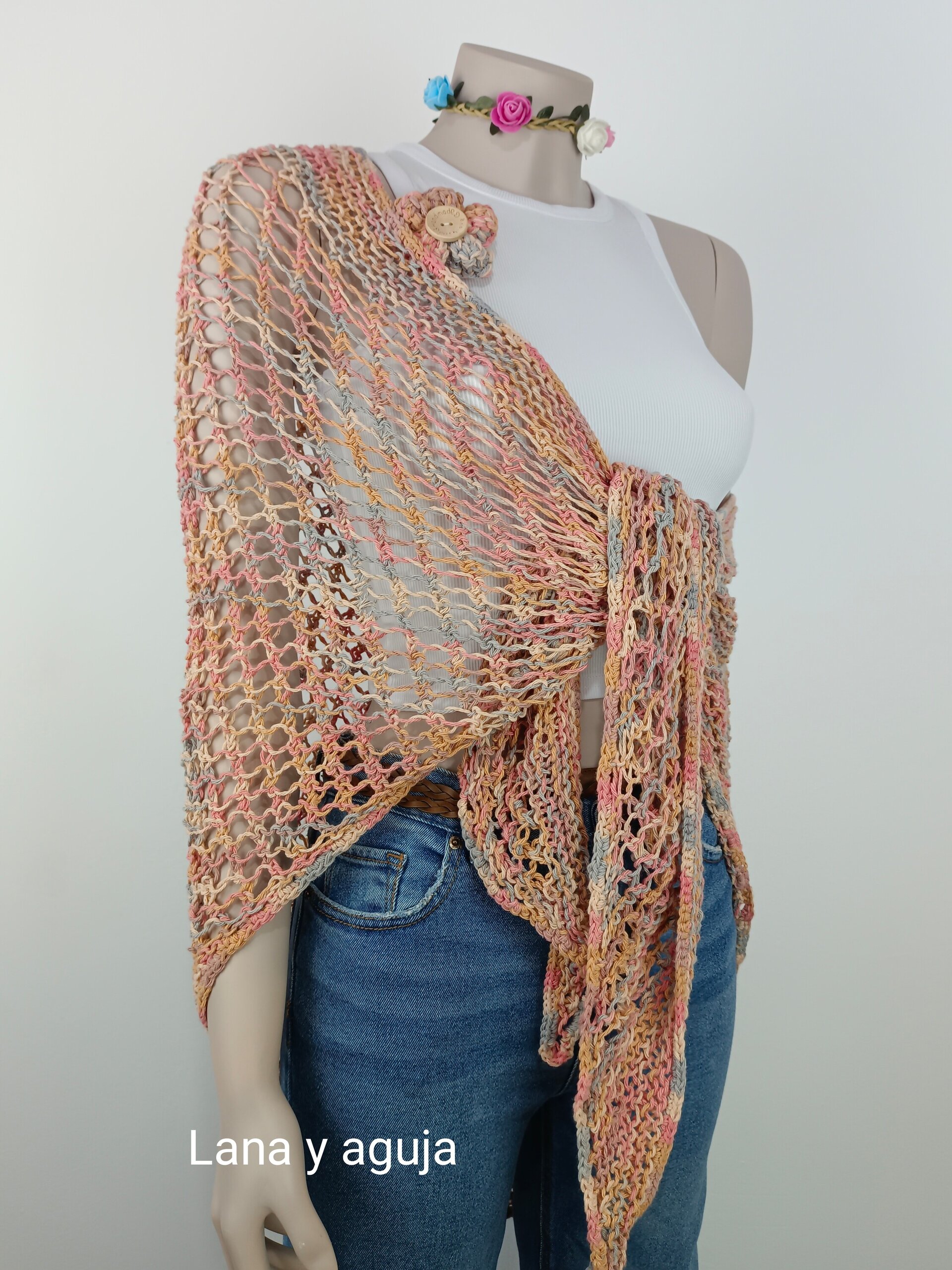 Chal de algodón, fular mujer tejido a mano, talla única, VARIOS COLORES. - 4