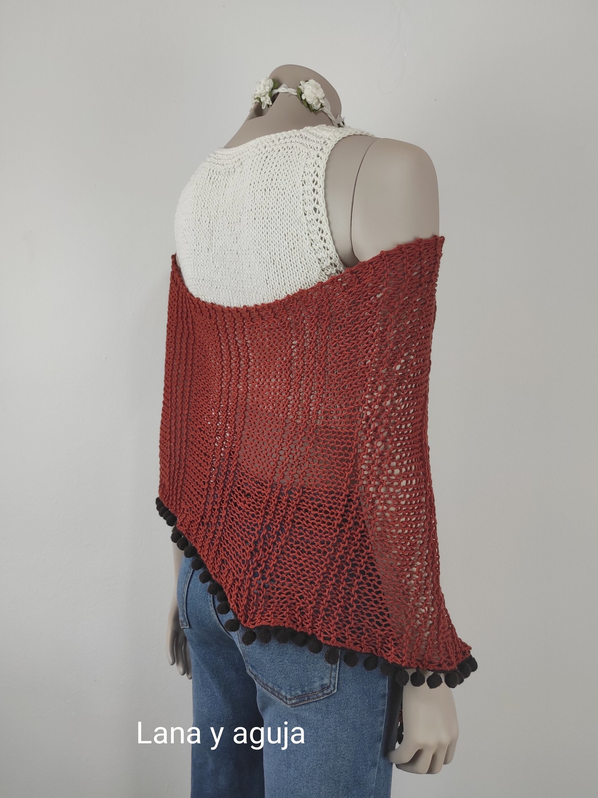 Poncho algodón, tejido a mano, VARIOS COLORES, talla M. - 6