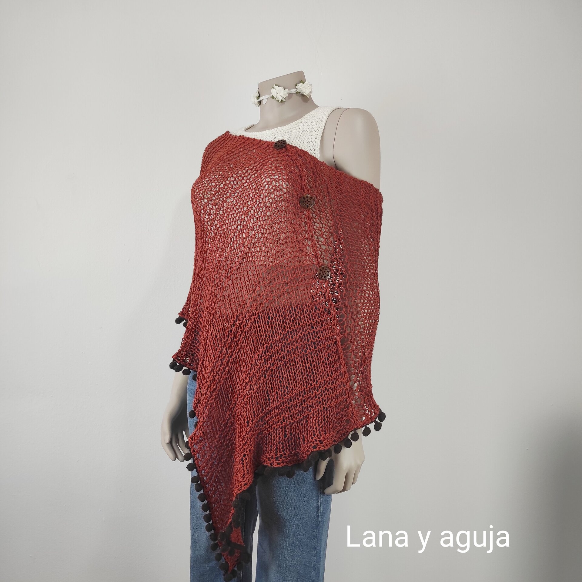 Poncho algodón, tejido a mano, VARIOS COLORES, talla M. - 4