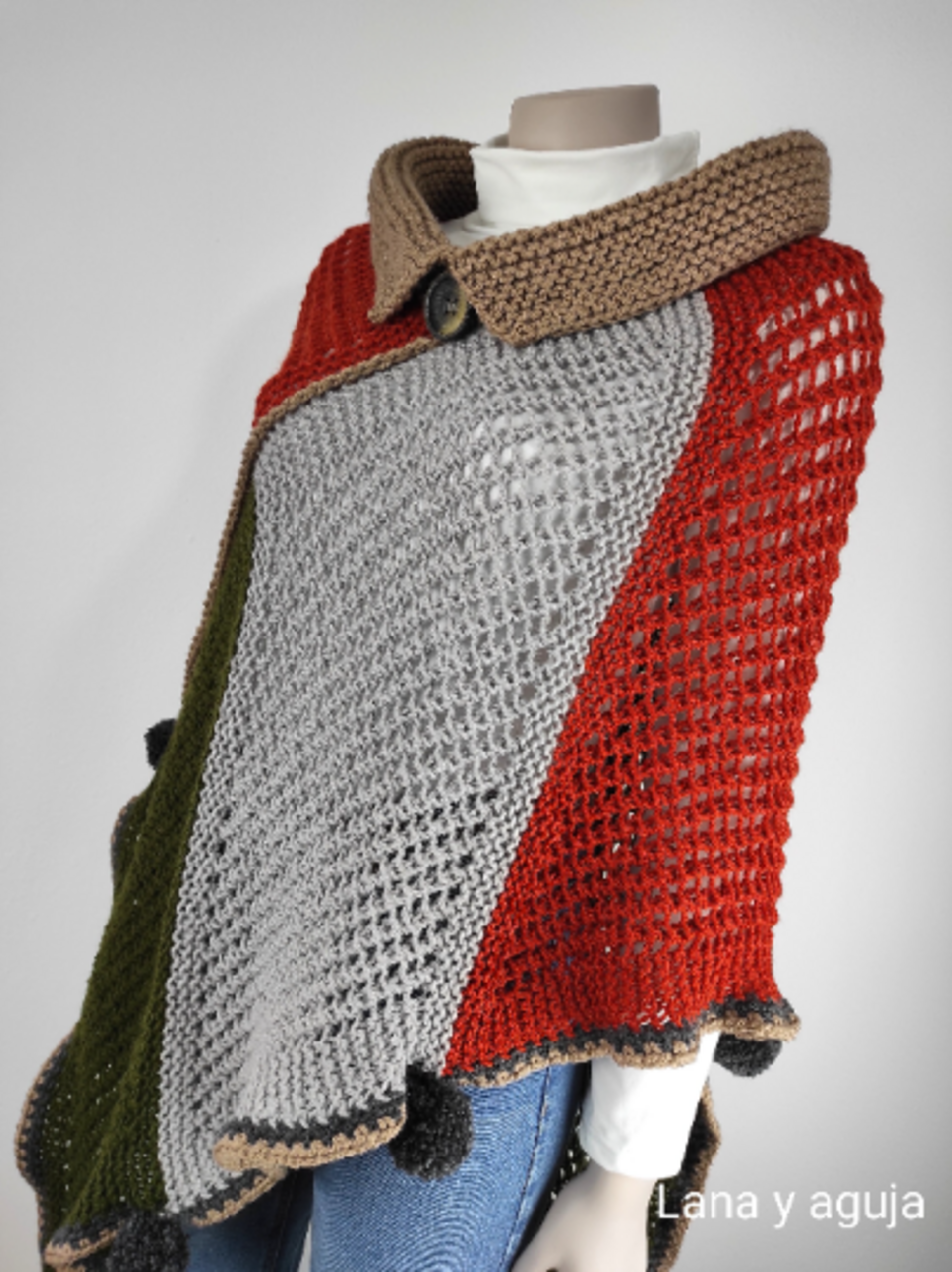 Poncho de lana, TALLA L, capa para mujer, poncho tejido a mano. - 5