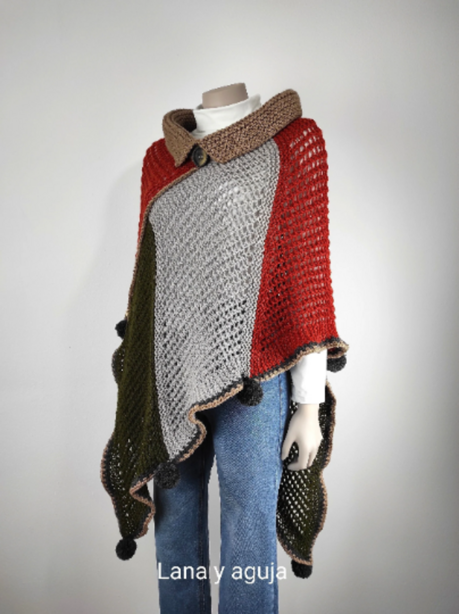 Poncho de lana, TALLA L, capa para mujer, poncho tejido a mano. - 3