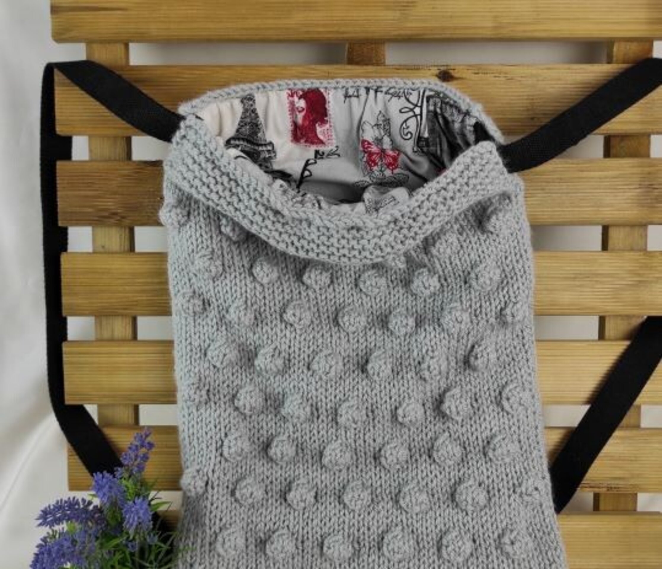 Mochila tejida a mano, mochila en color gris. Funda ordenador. - 2