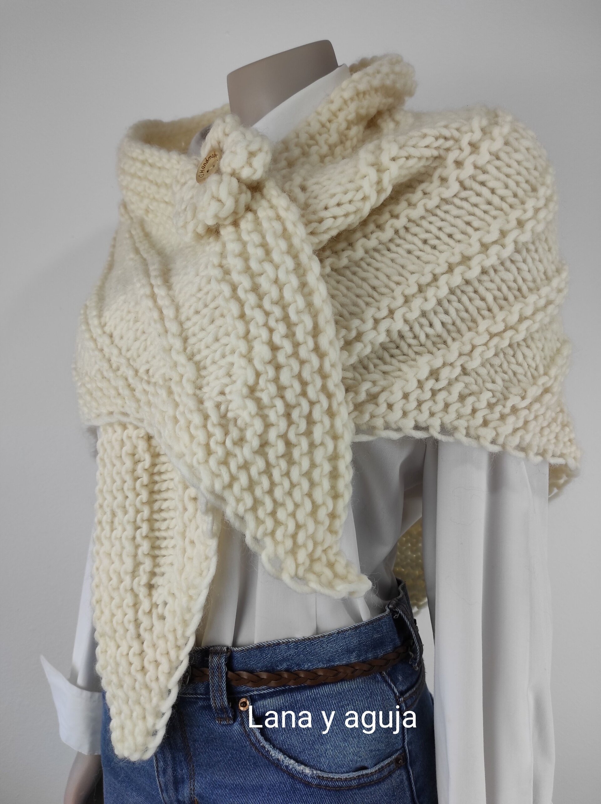 Poncho de lana, varios colores, chal mujer, tejido a mano. - 7