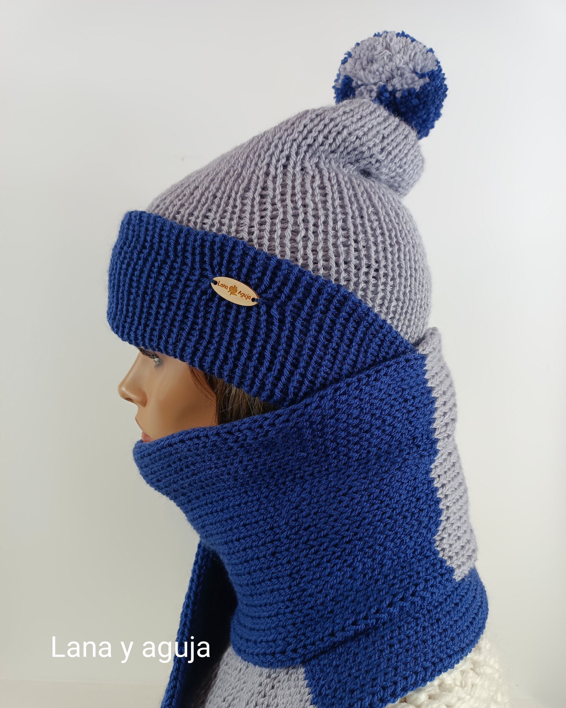 Conjunto de gorro y bufanda, unisex, tejida a mano. - 5