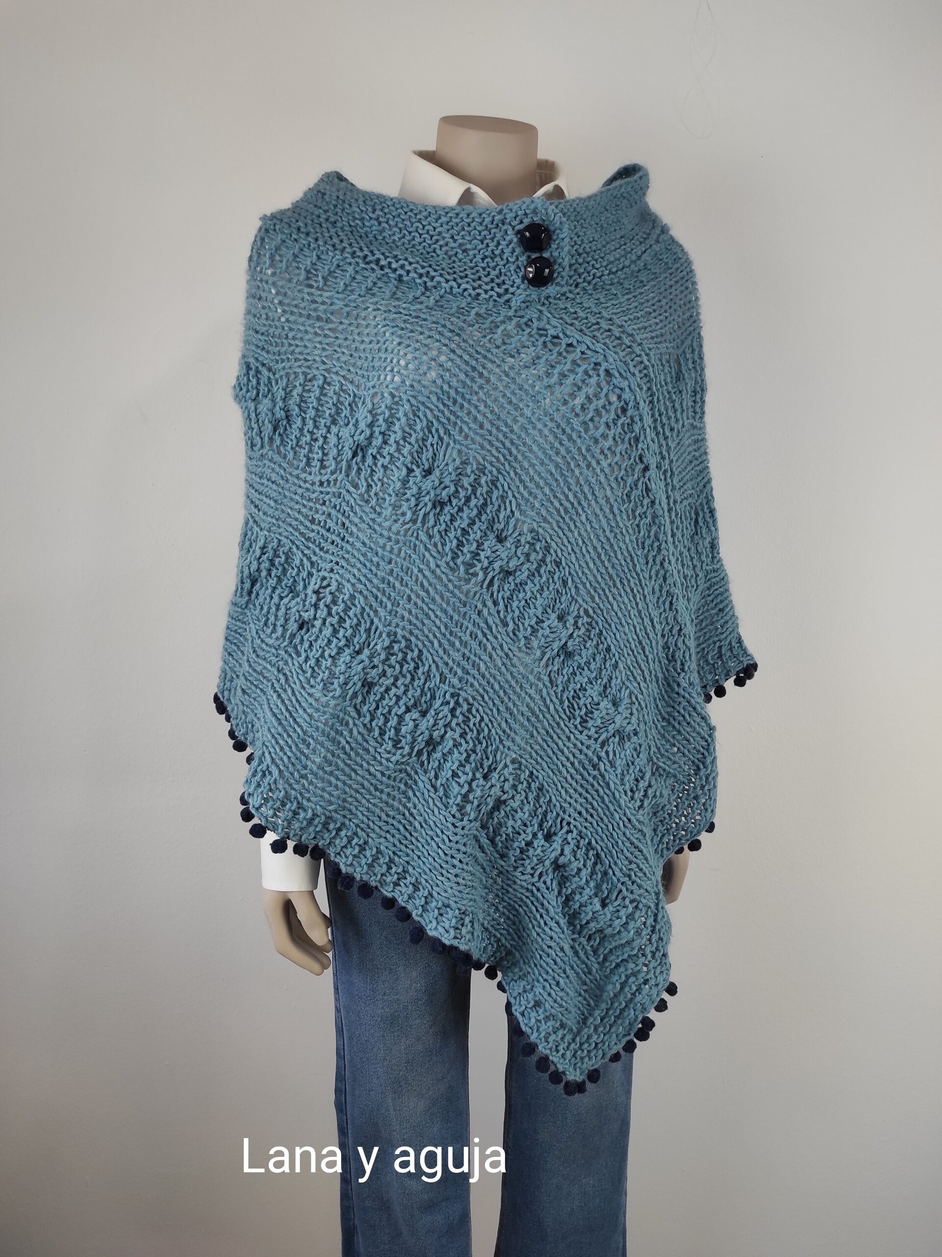 Poncho de lana, tejido a mano, chal cerrado, estilo bohemio - 4