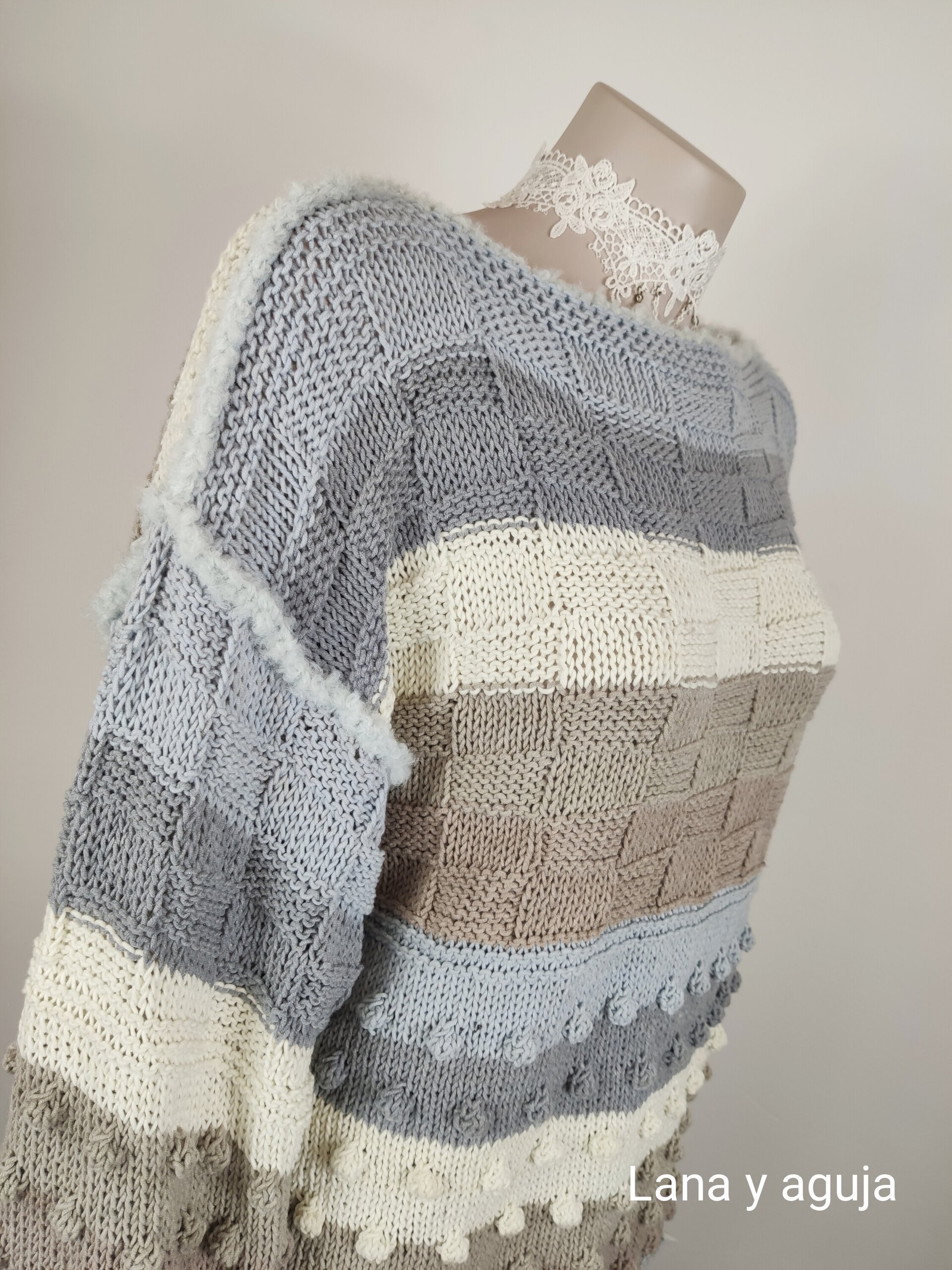 Jersey lana, Talla L, suéter algodón, tejido a mano, suéter mujer. - 5