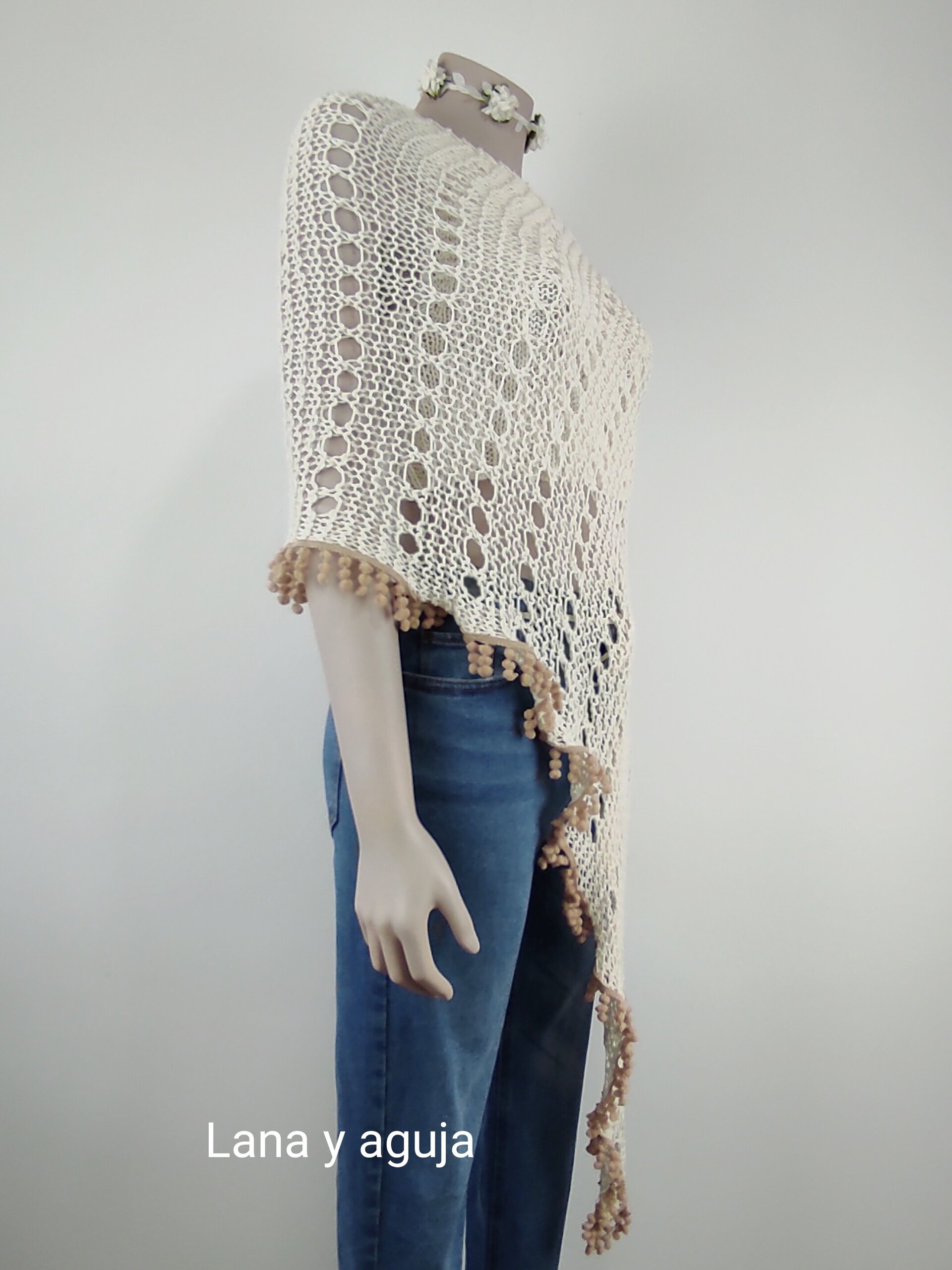 Poncho algodón, tejido a mano, VARIOS COLORES, talla M. - 2