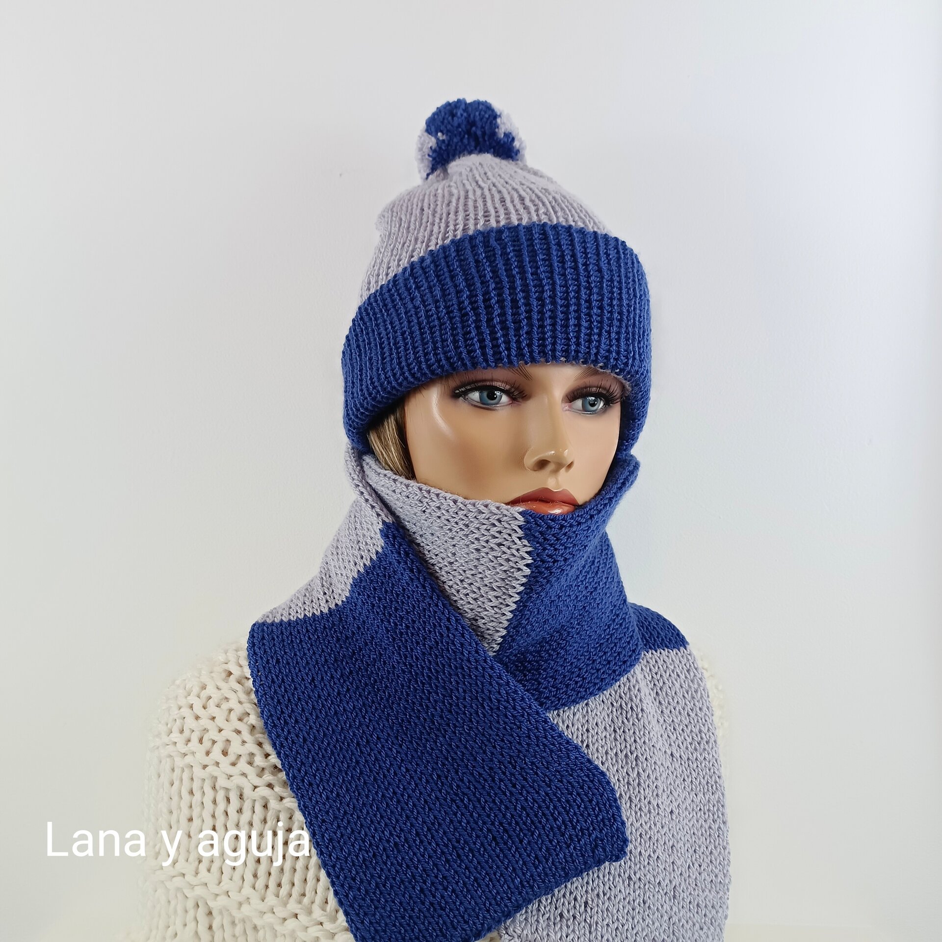 Conjunto de gorro y bufanda, unisex, tejida a mano. - 4