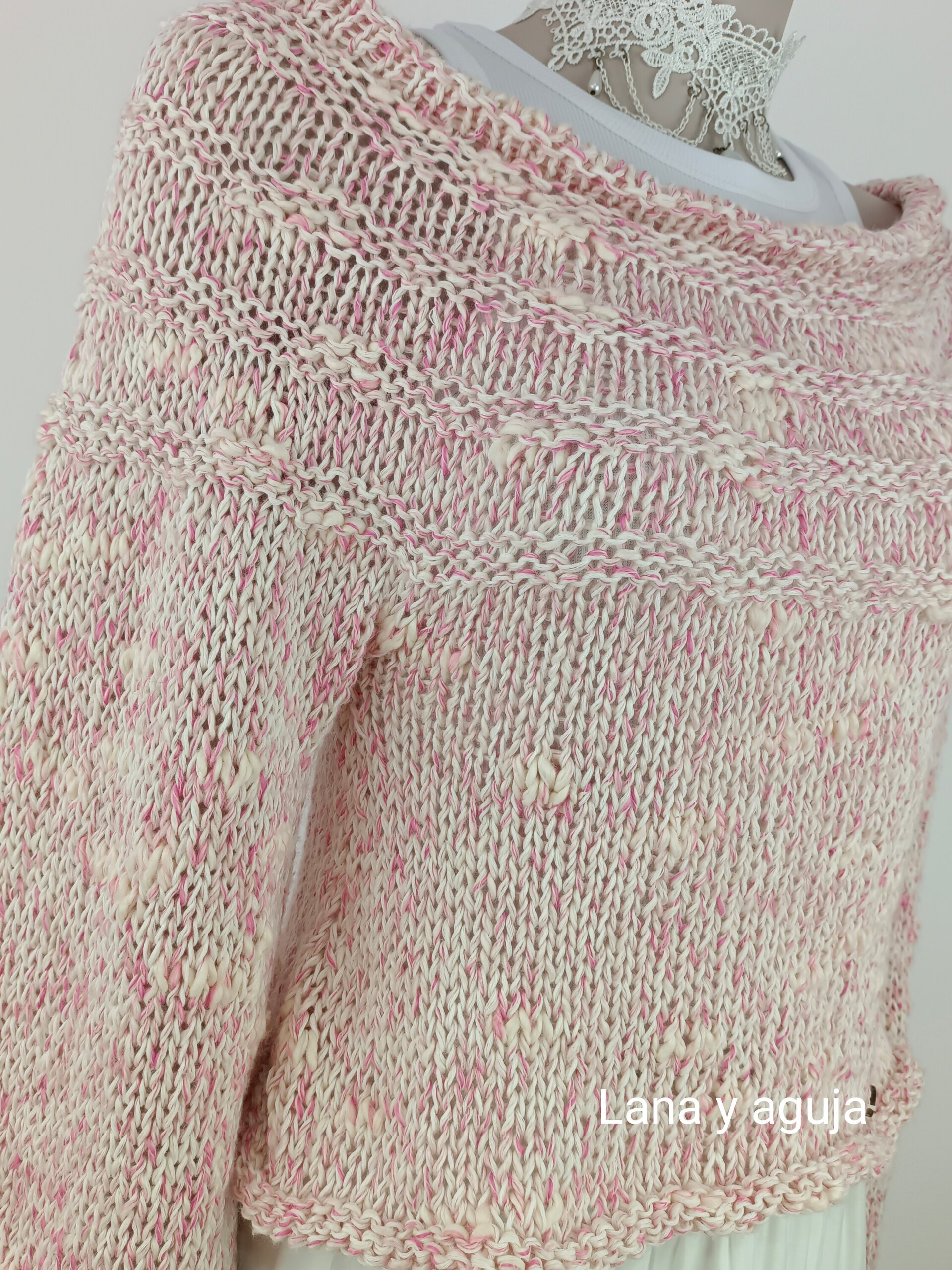 Jersey de lana, Talla S, suerte corto, algodón, bolero mujer, tejido a mano. - 5