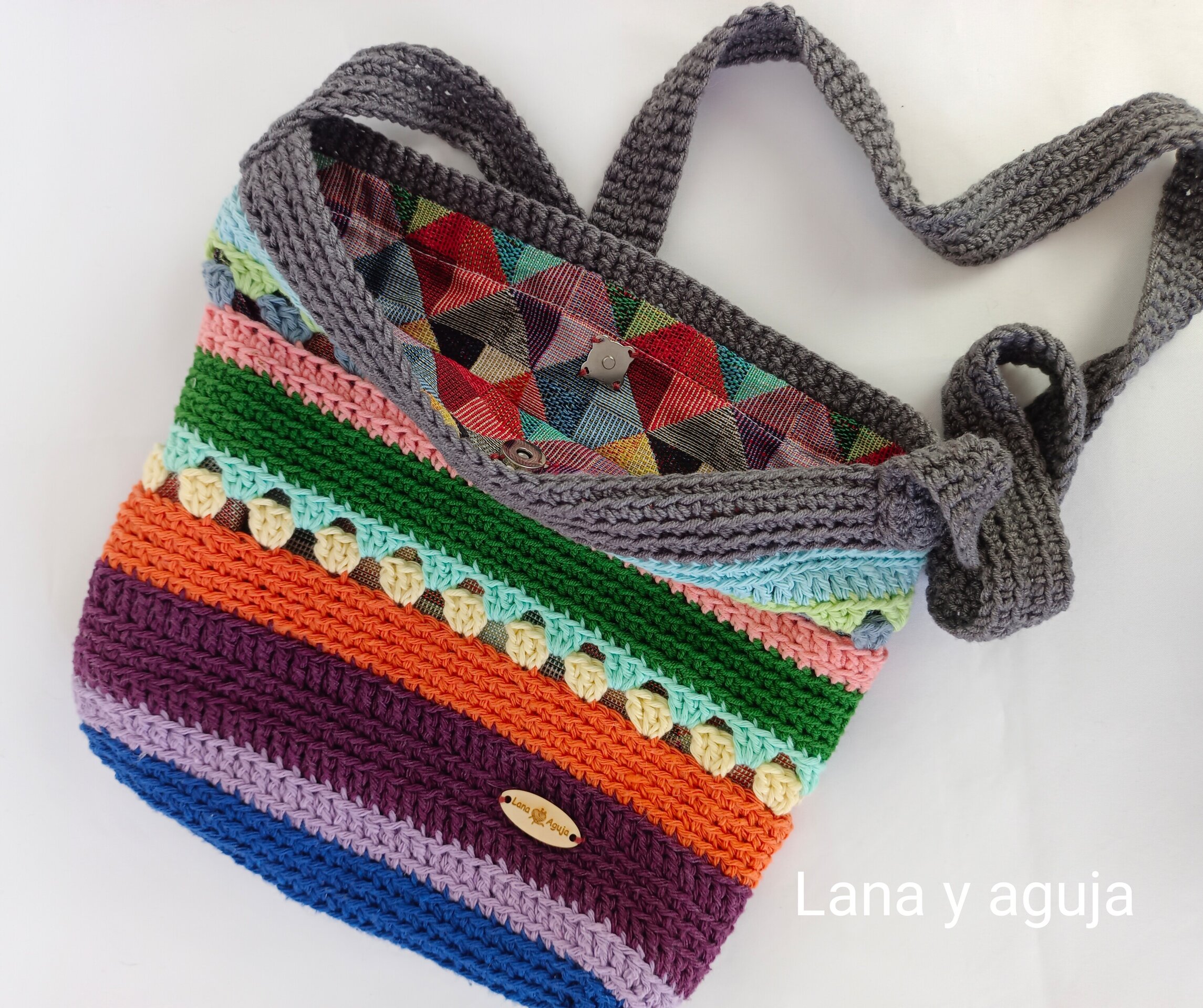 Bolso de crochet, bolso de hombro, tejido a mano, diseño original. - 3