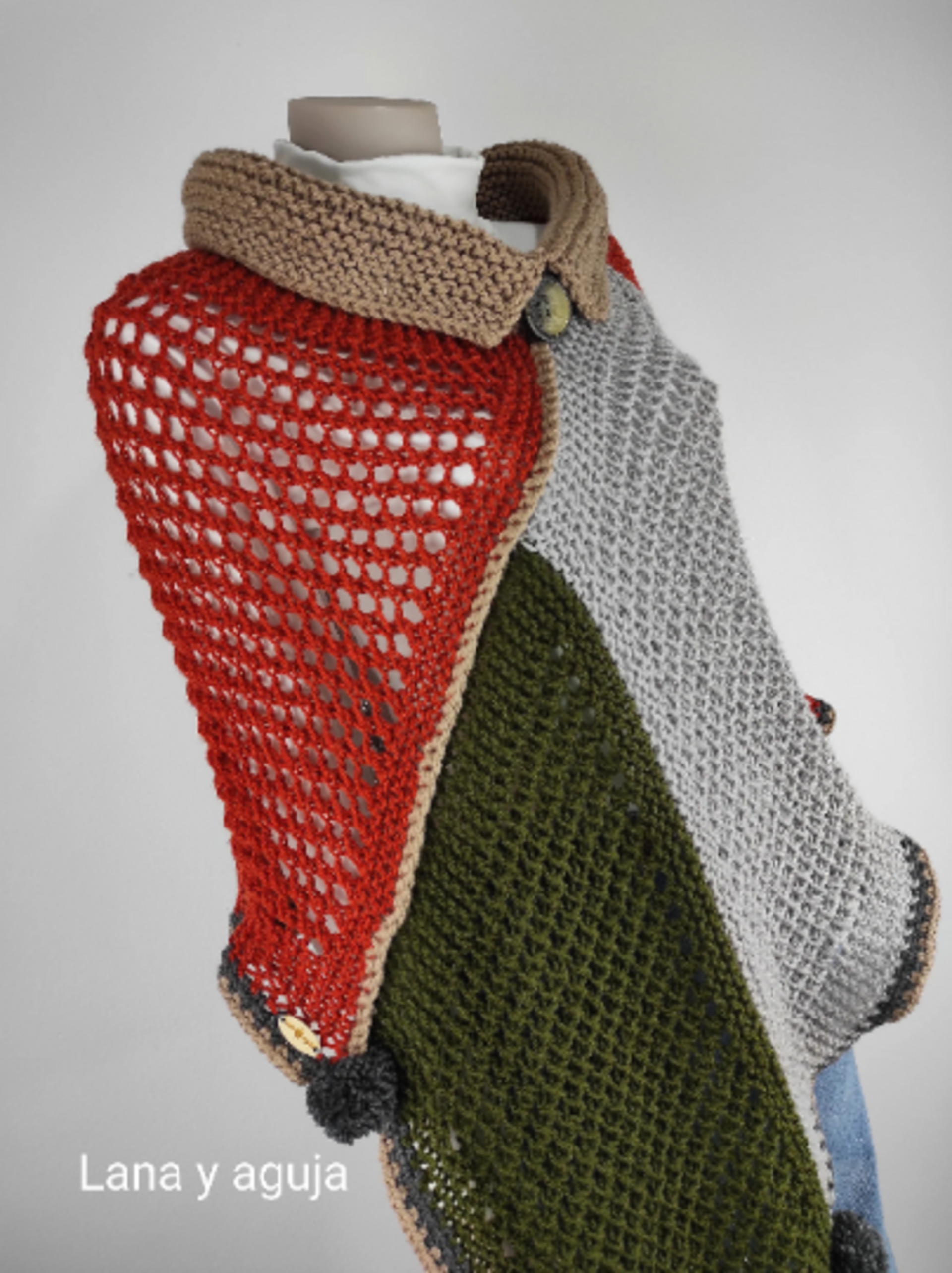 Poncho de lana, TALLA L, capa para mujer, poncho tejido a mano. - 4