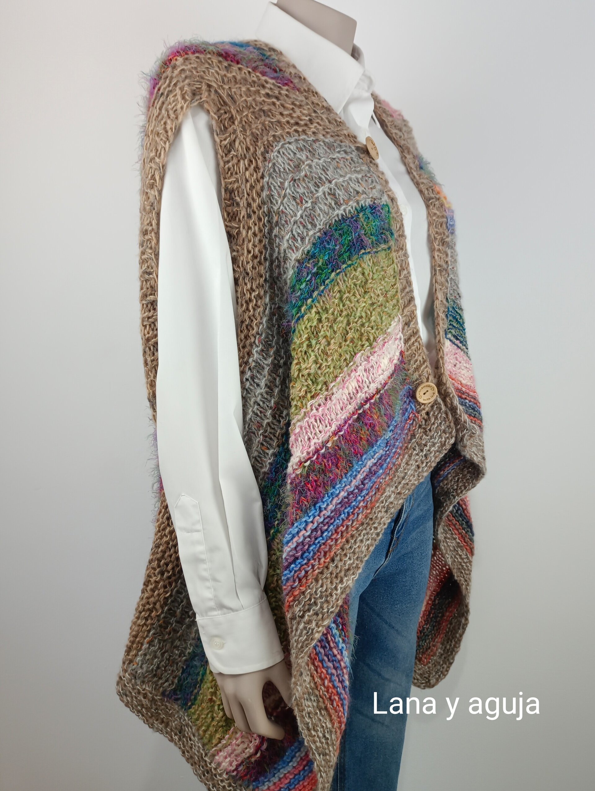 Chaleco de lana multicolor, Talla XL, diseño original y único. - 2