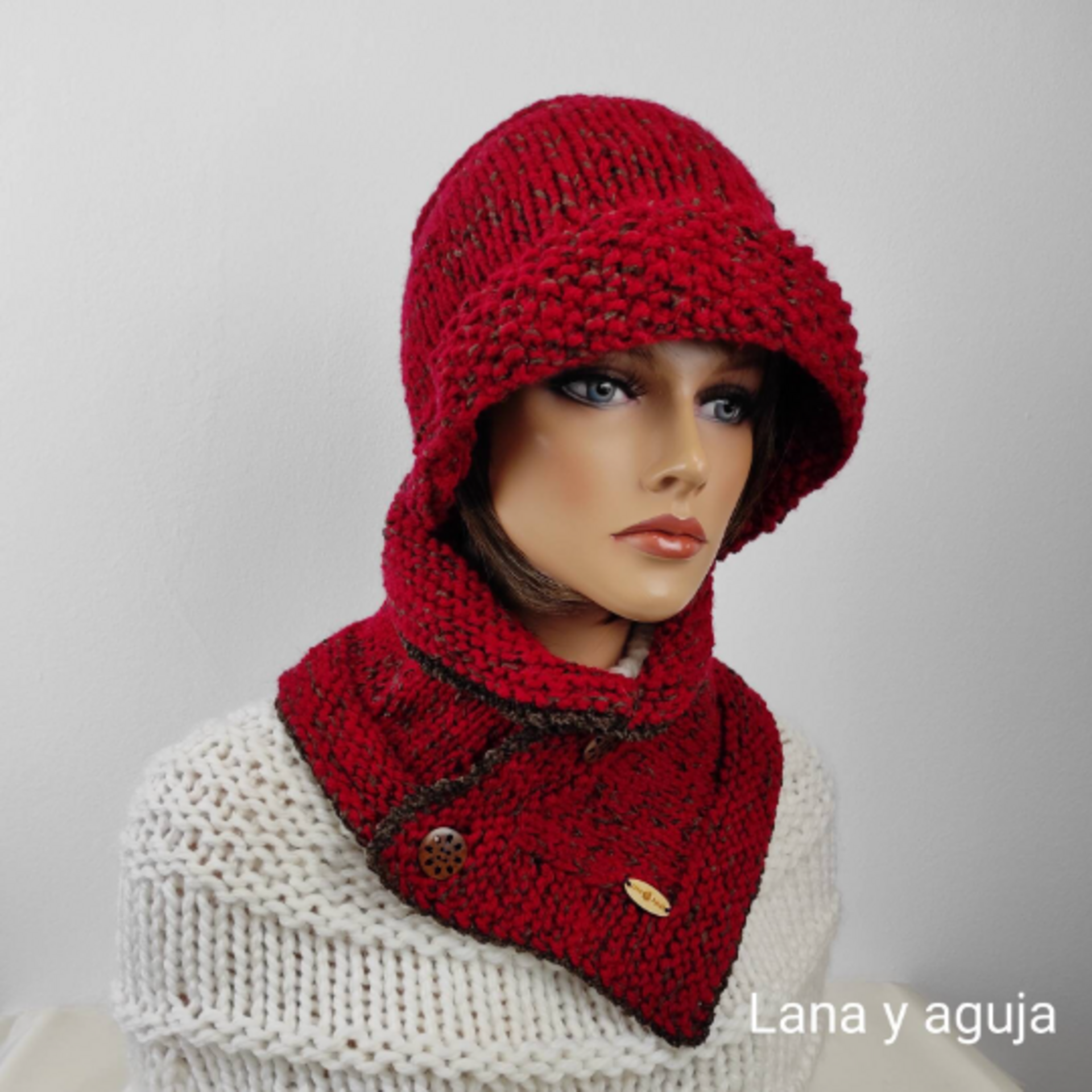 Conjunto de gorro y cuello de lana estilo años 20, tejido a mano. - 4