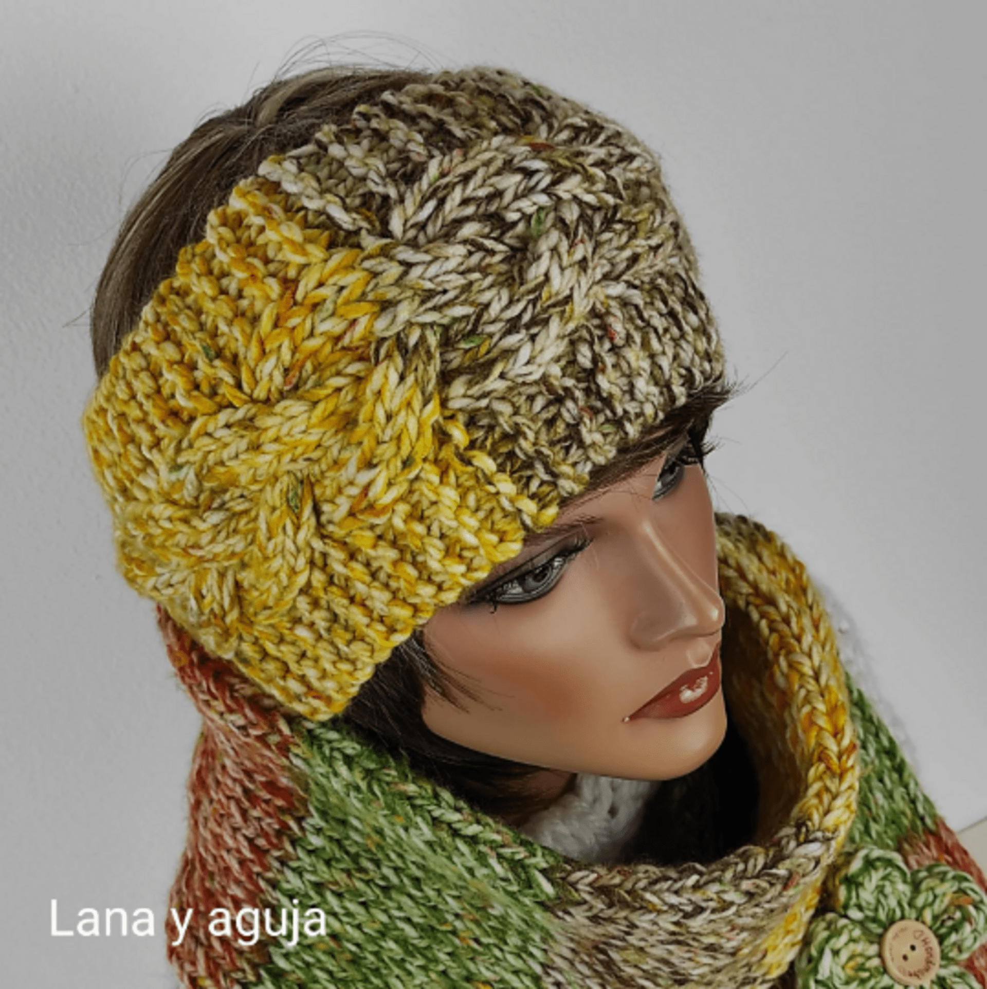 Conjunto de bufanda y diadema de lana para mujer. - 6