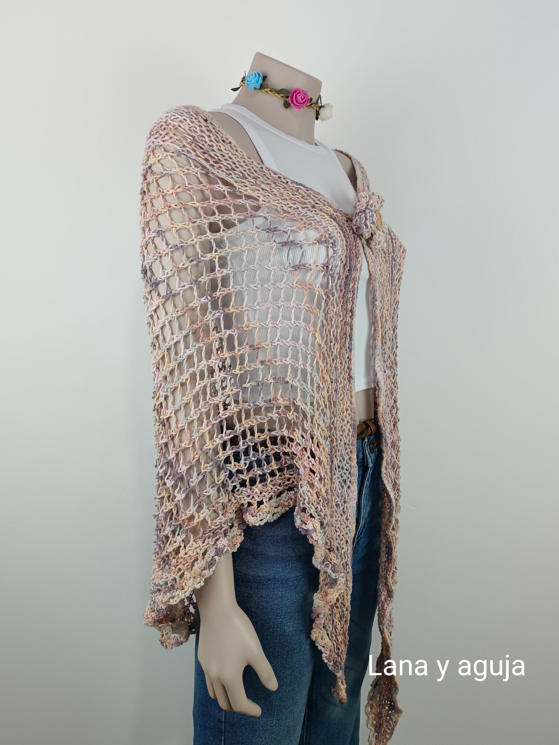 Chal de algodón, fular mujer tejido a mano, talla única, VARIOS COLORES. - 9