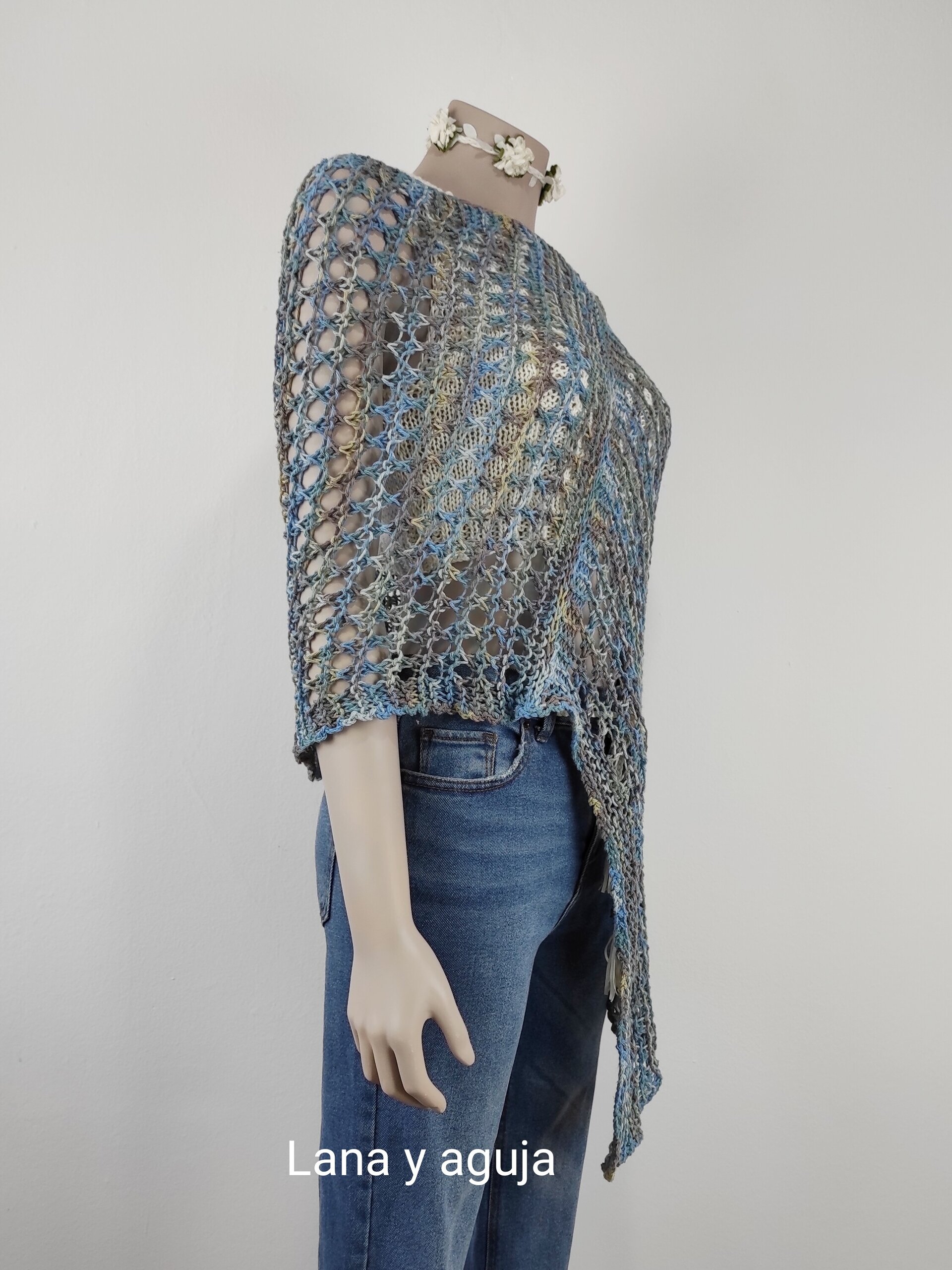 Poncho de algodón, tejido a mano, VARIOS COLORES. - 3