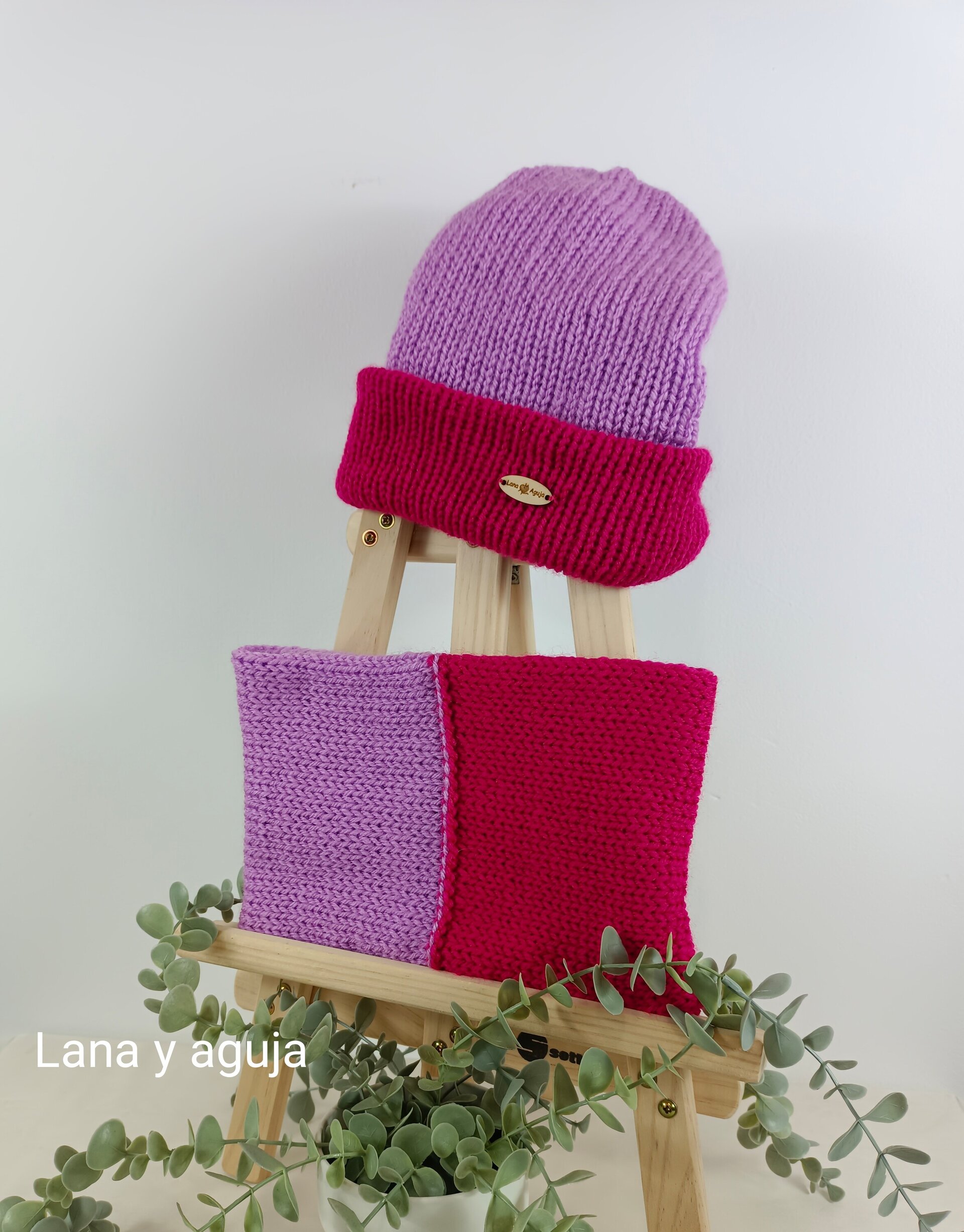 Conjunto de gorro y cuello, tejido a mano. VARIOS COLORES. - 5