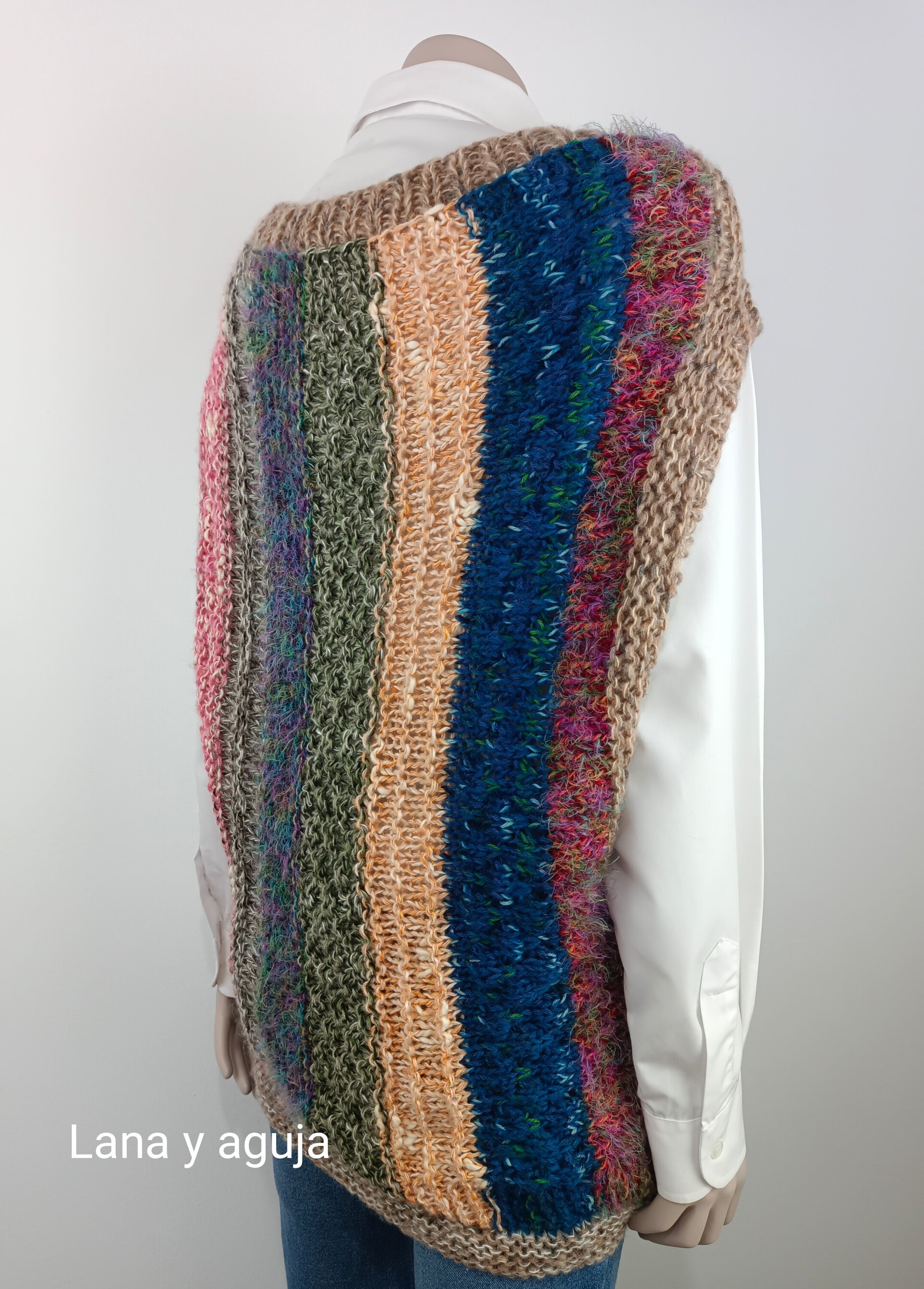 Chaleco de lana multicolor, Talla XL, diseño original y único. - 7