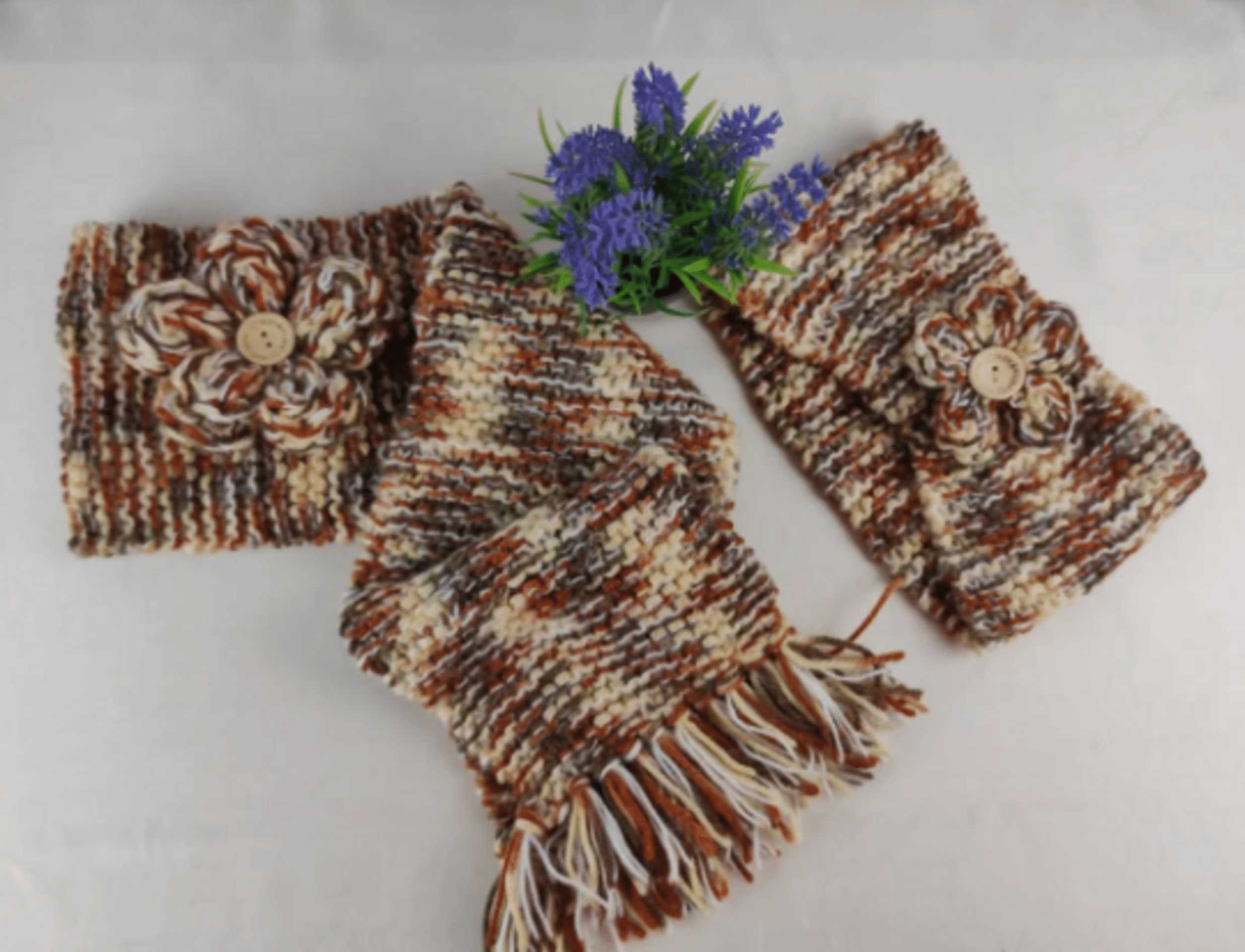 Conjunto de bufanda y diadema lana para mujer, tejido a mano. - 7