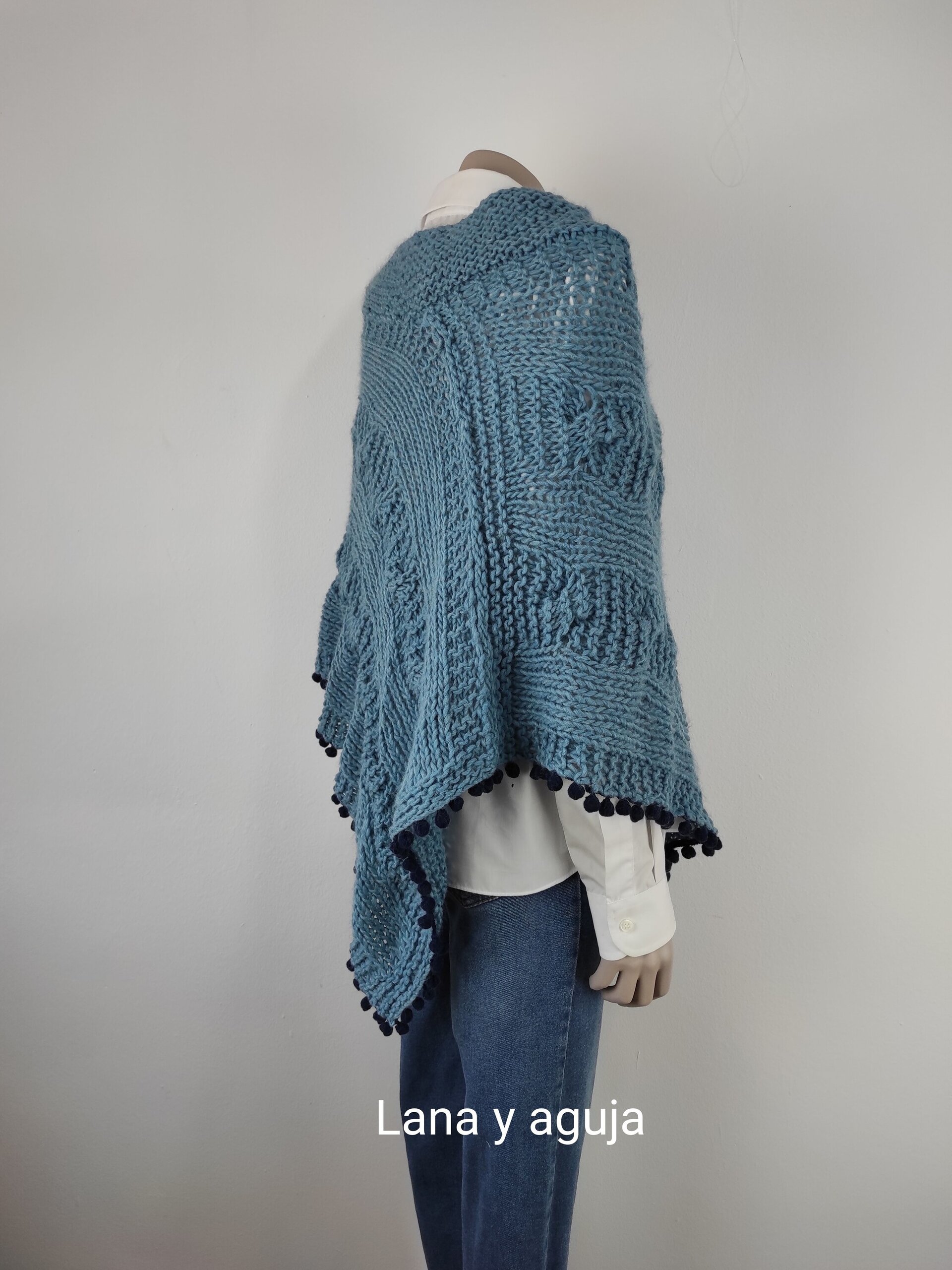 Poncho de lana, tejido a mano, chal cerrado, estilo bohemio - 2