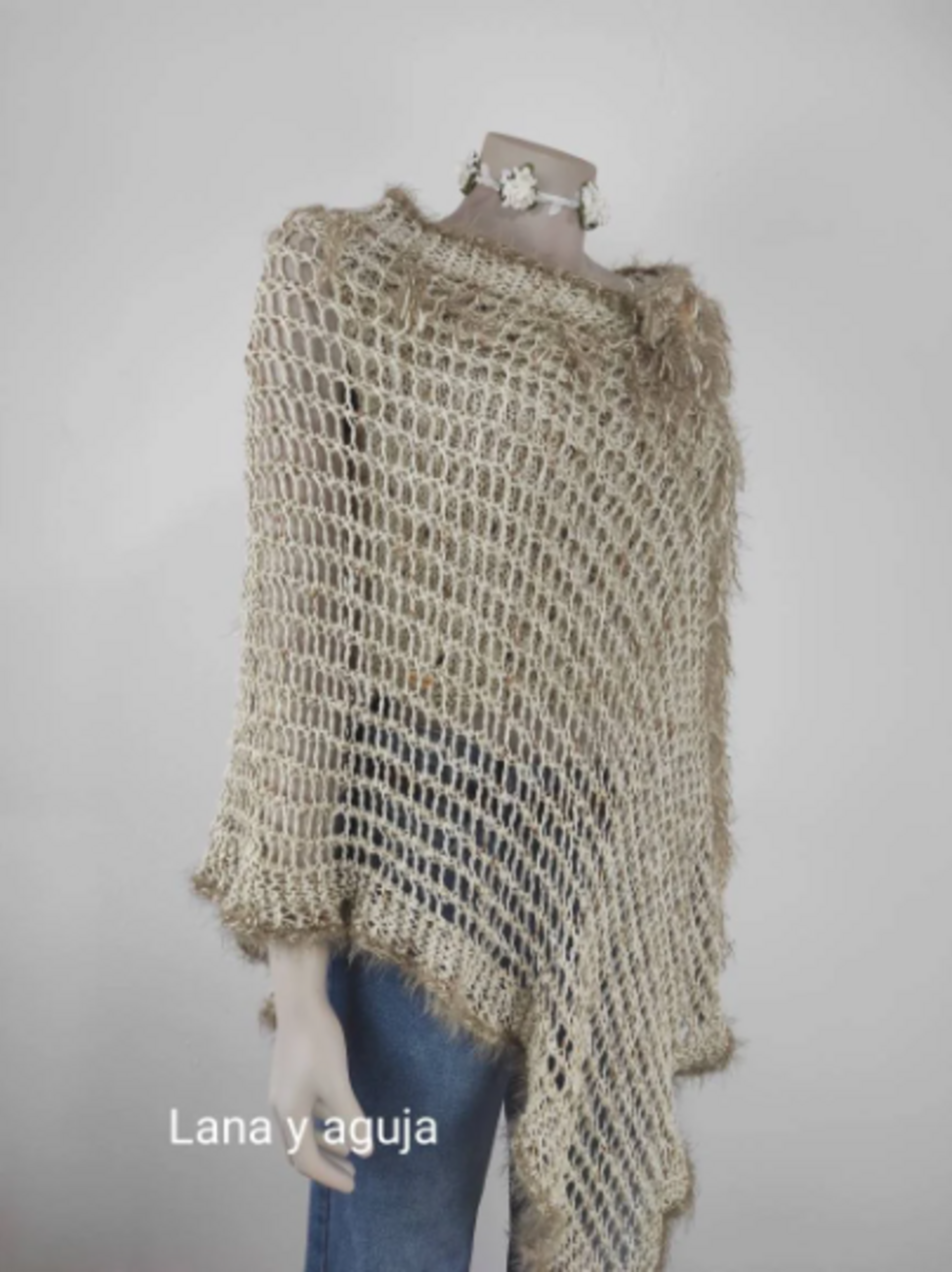 Poncho algodón, tejido a mano, chal algodón, poncho mujer. - 3