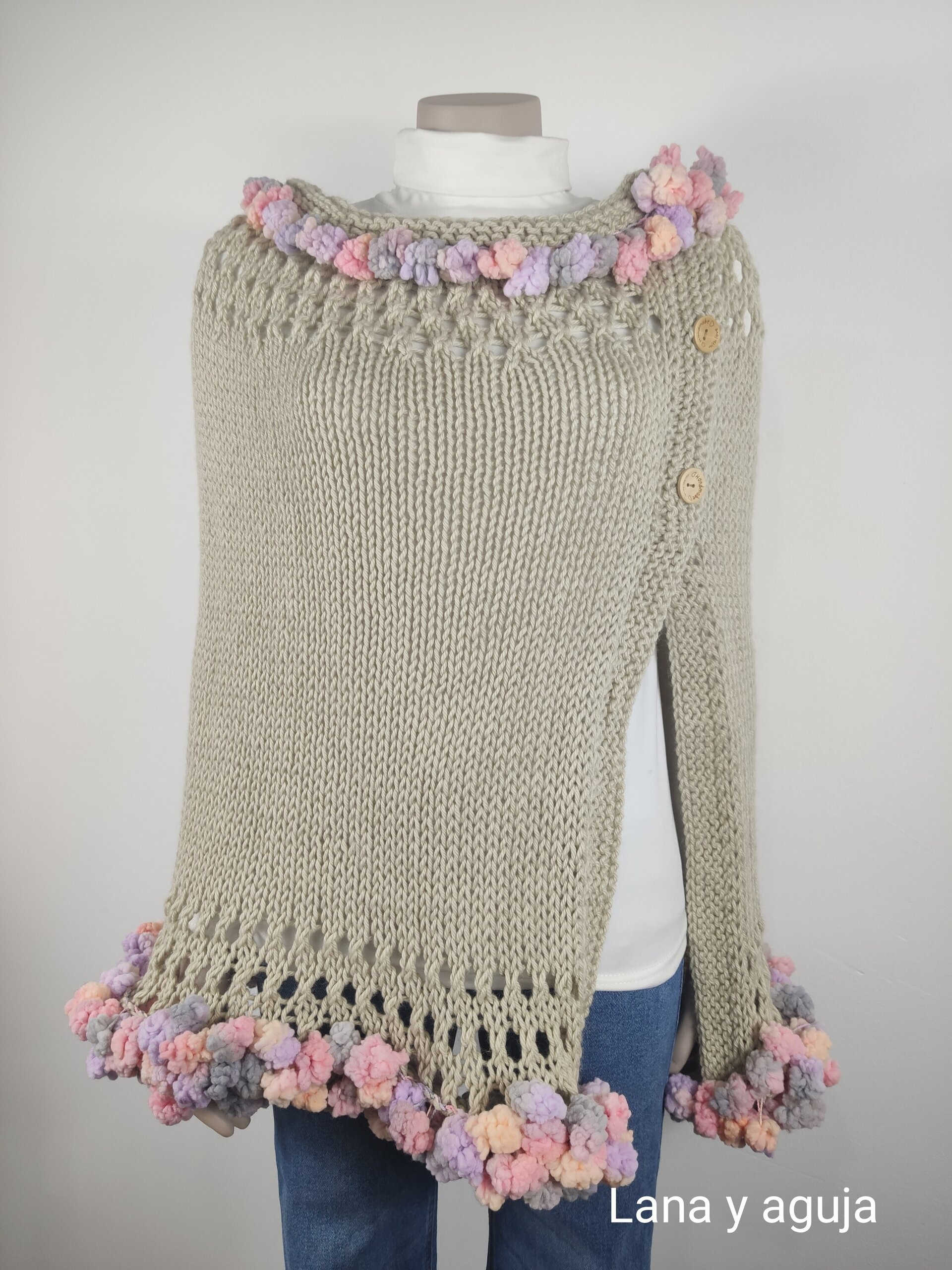 Poncho de lana, capa mujer, poncho tejido, talla M-L. - 3