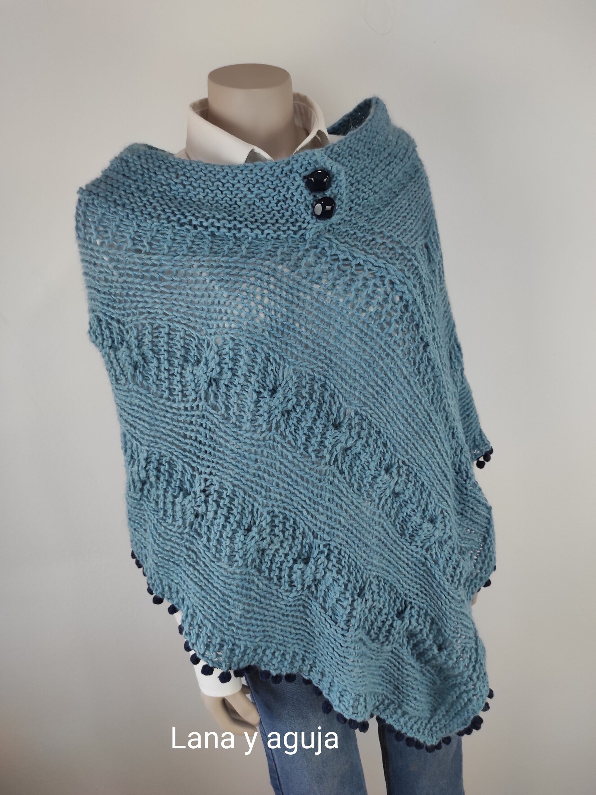 Poncho de lana, tejido a mano, chal cerrado, estilo bohemio - 5