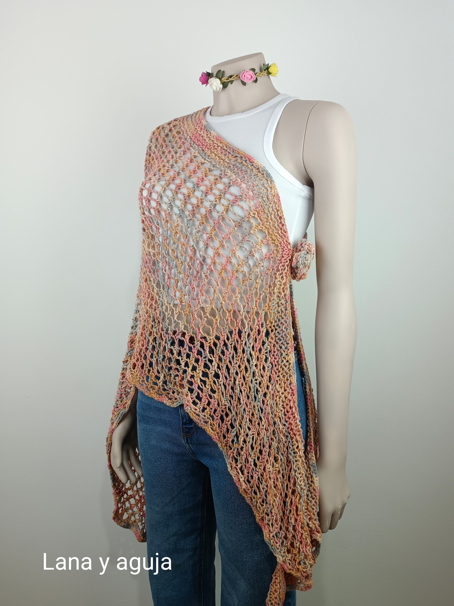 Chal de algodón, fular mujer tejido a mano, talla única, VARIOS COLORES. - 3
