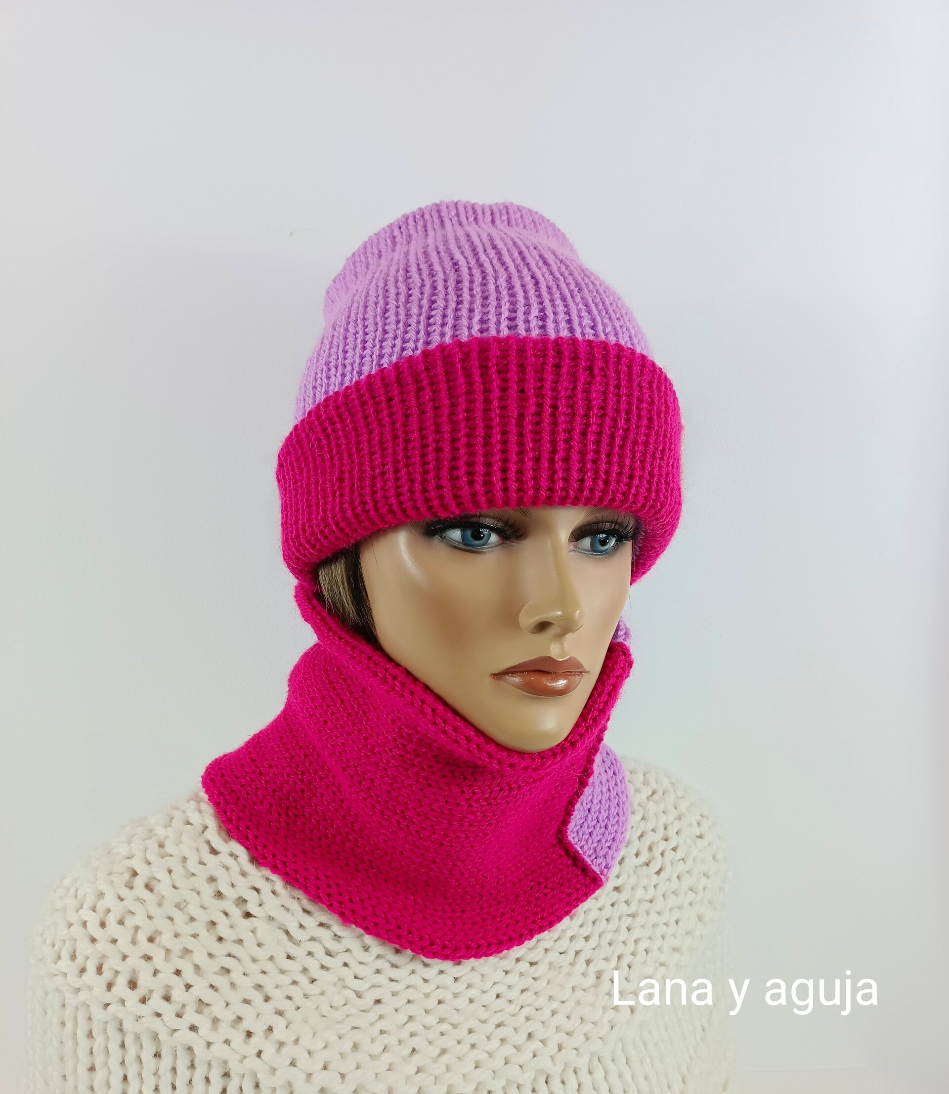 Conjunto de gorro y cuello, tejido a mano. VARIOS COLORES. - 3