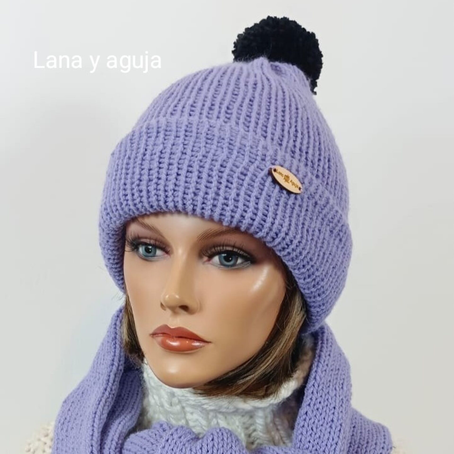 Conjunto de gorro y bufanda, bufanda tejida a mano. - 5