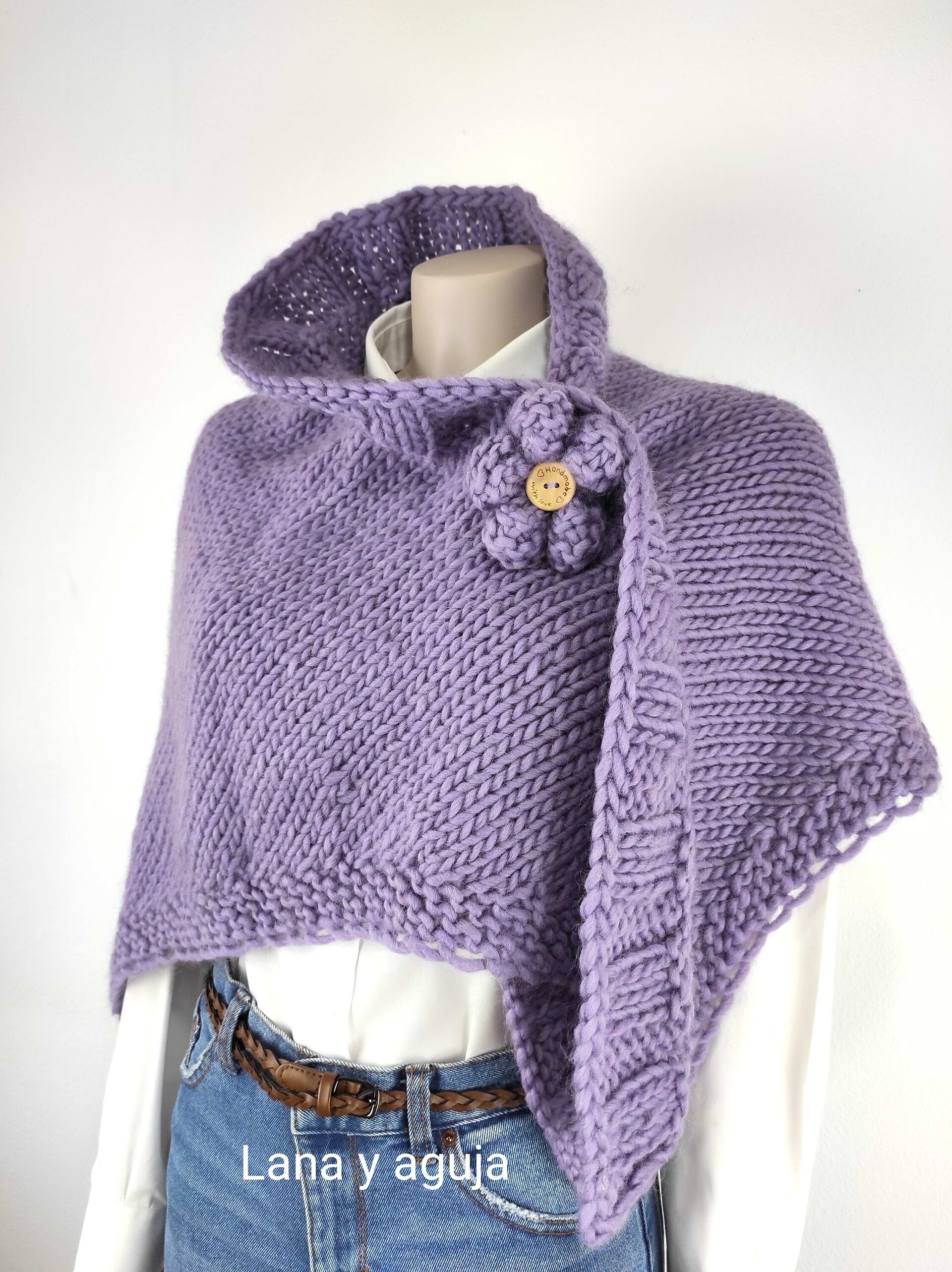 Poncho de lana, varios colores, chal mujer, tejido a mano. - 4