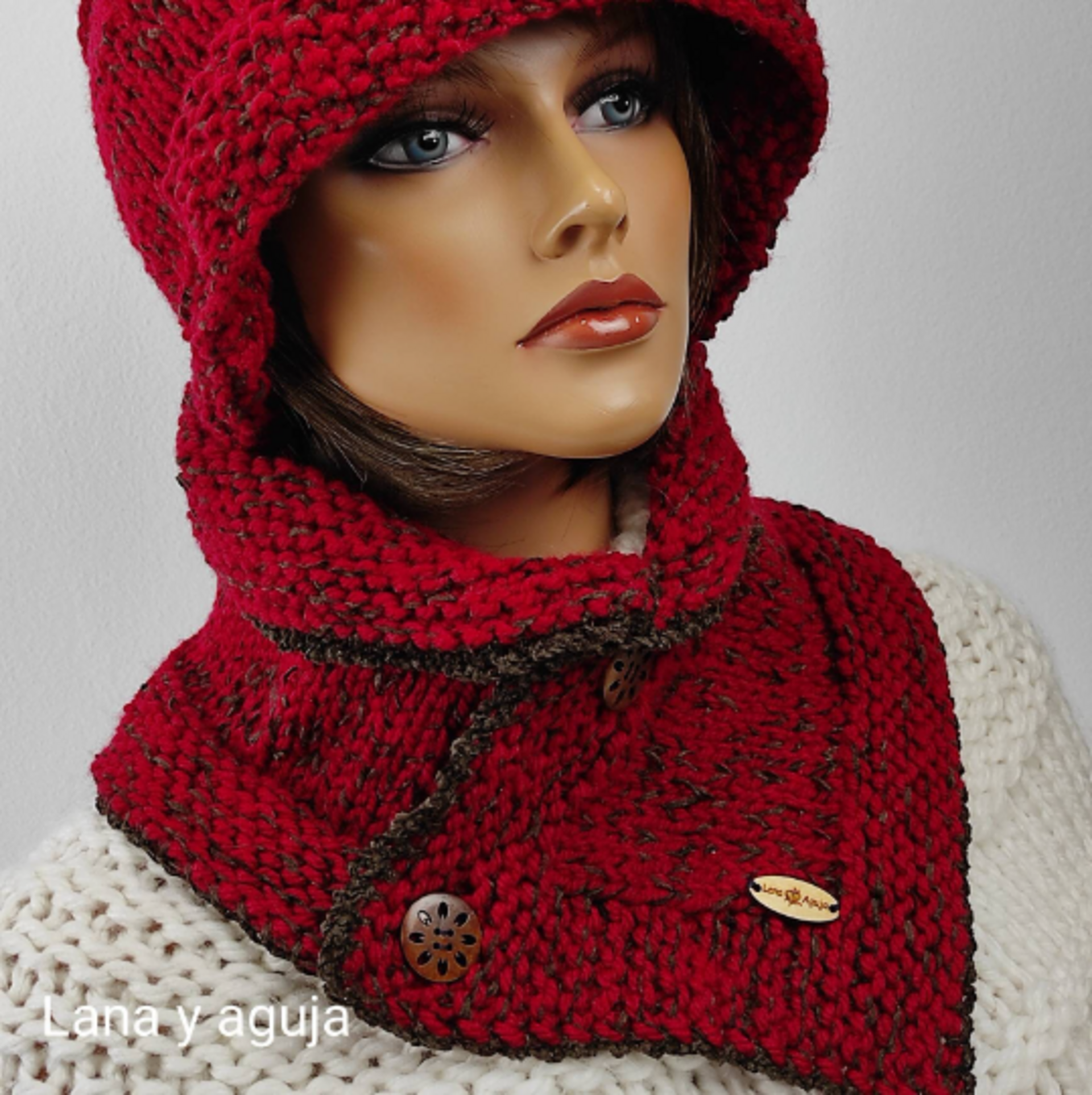 Conjunto de gorro y cuello de lana estilo años 20, tejido a mano. - 7