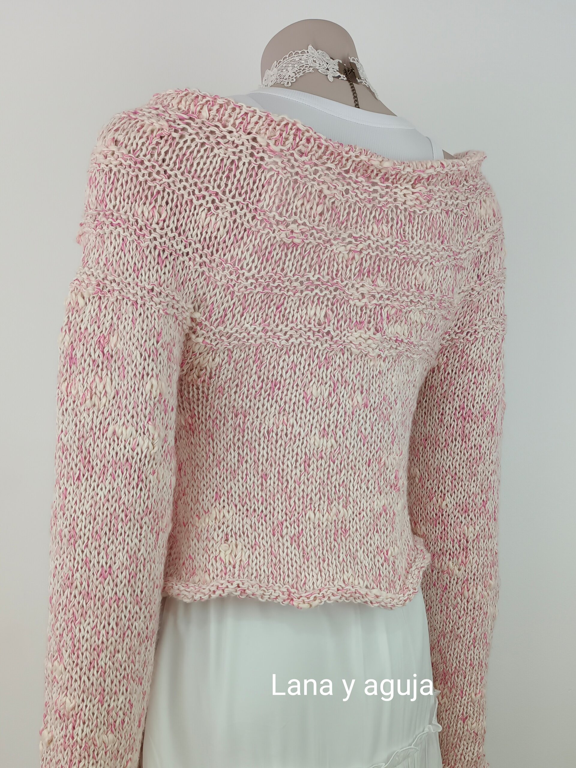 Jersey de lana, Talla S, suerte corto, algodón, bolero mujer, tejido a mano. - 6