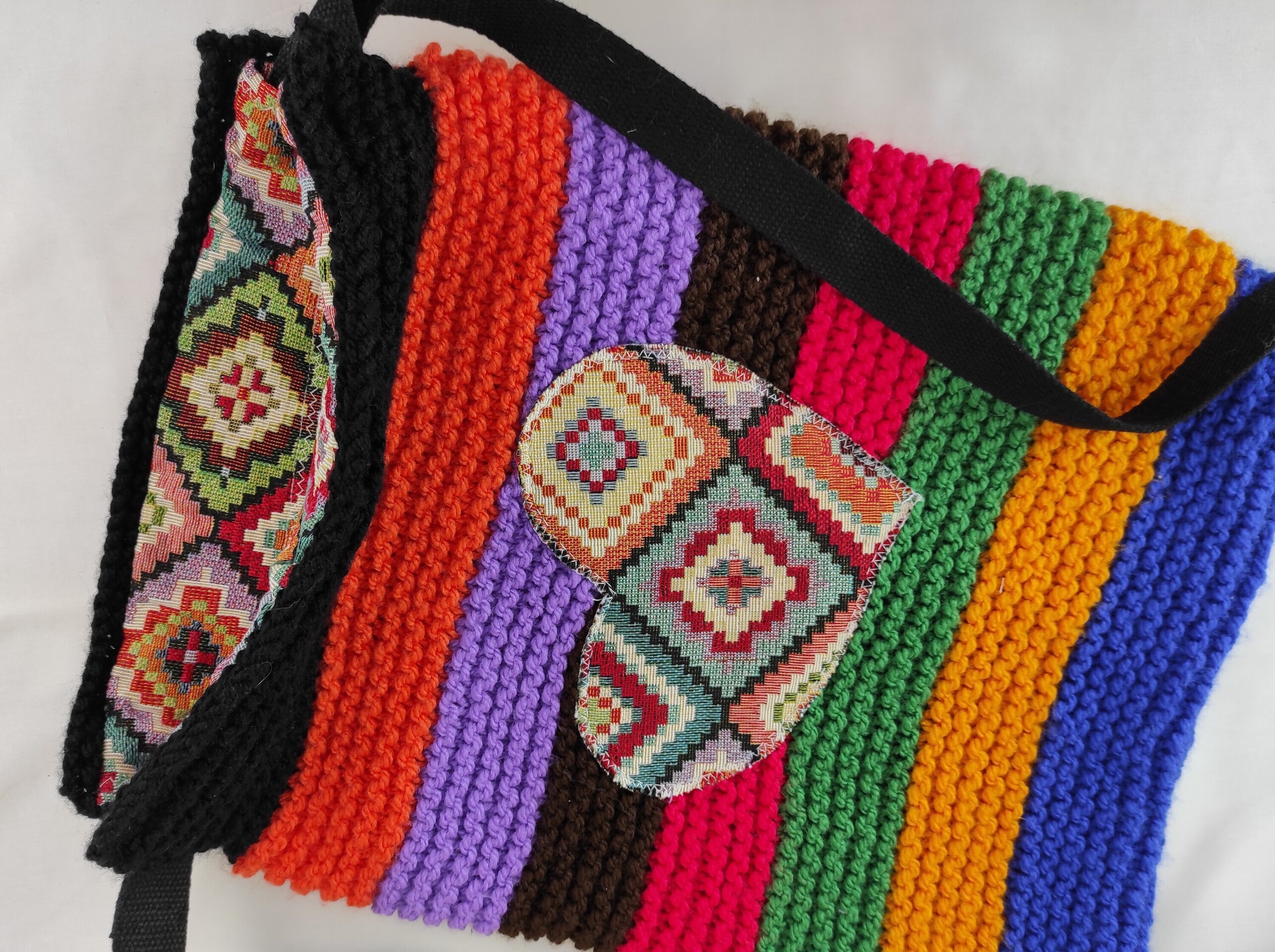 Mochila tejida a mano, Bolso de rayas, Funda ordenador. - 2