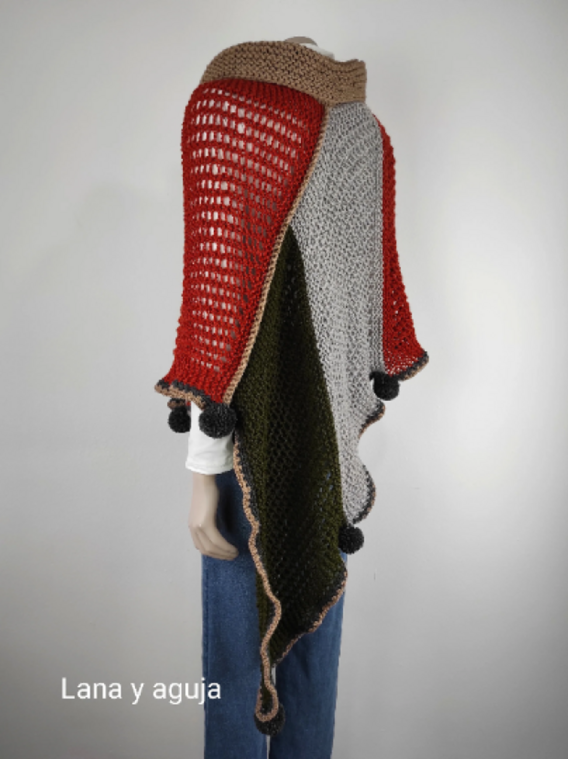 Poncho de lana, TALLA L, capa para mujer, poncho tejido a mano. - 2