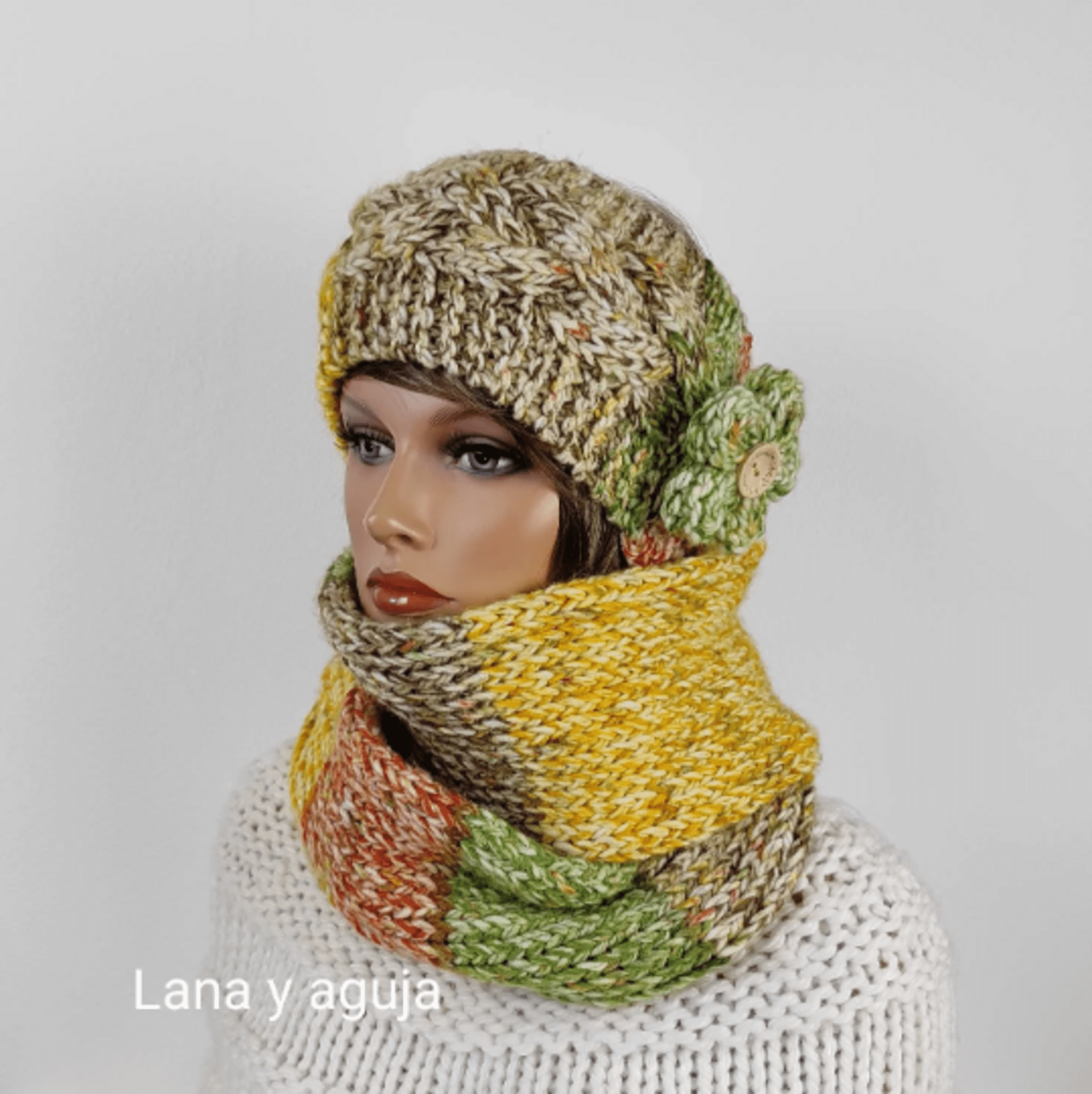 Conjunto de bufanda y diadema de lana para mujer. - 4