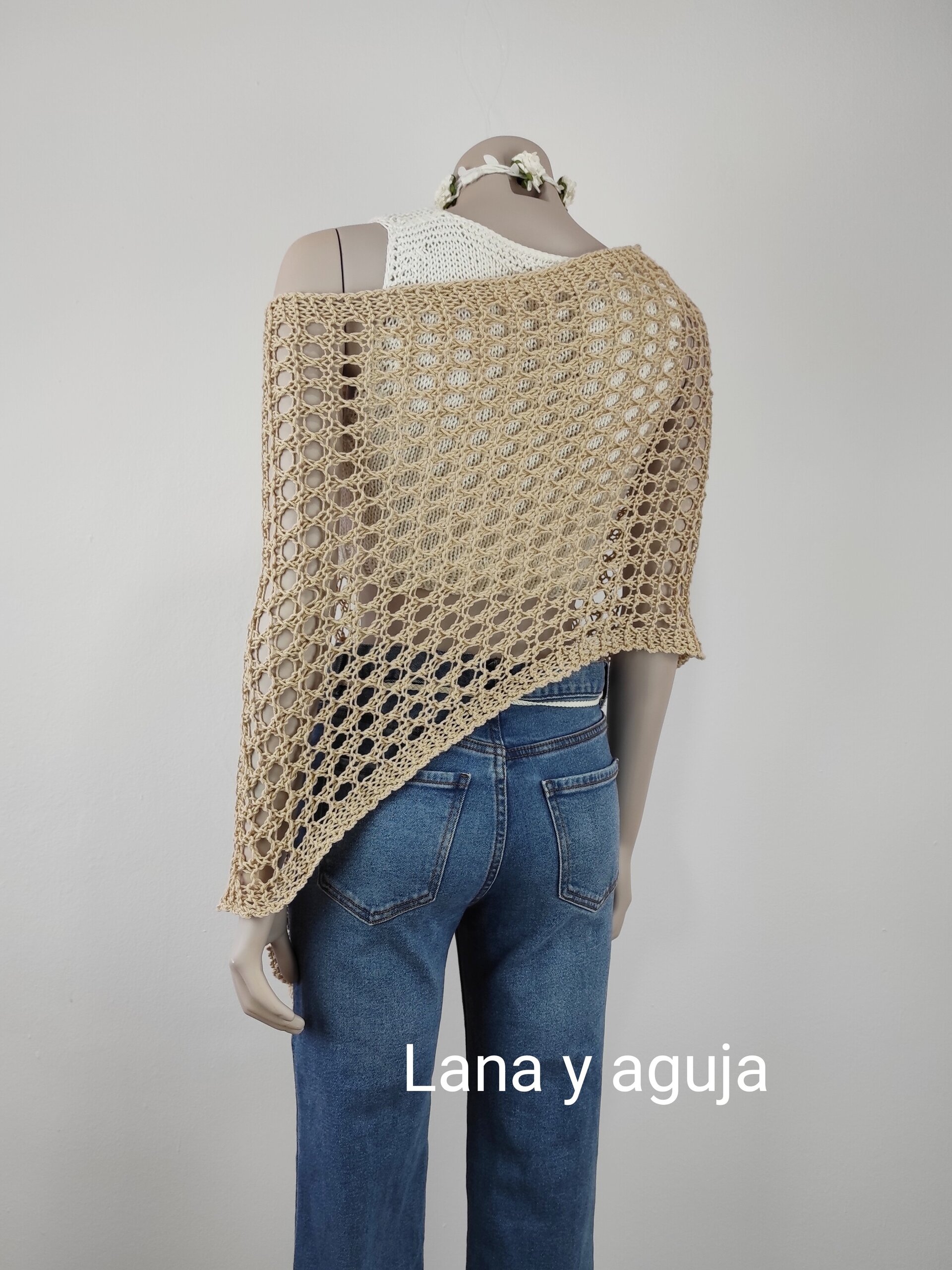 Poncho de algodón, tejido a mano, VARIOS COLORES. - 6