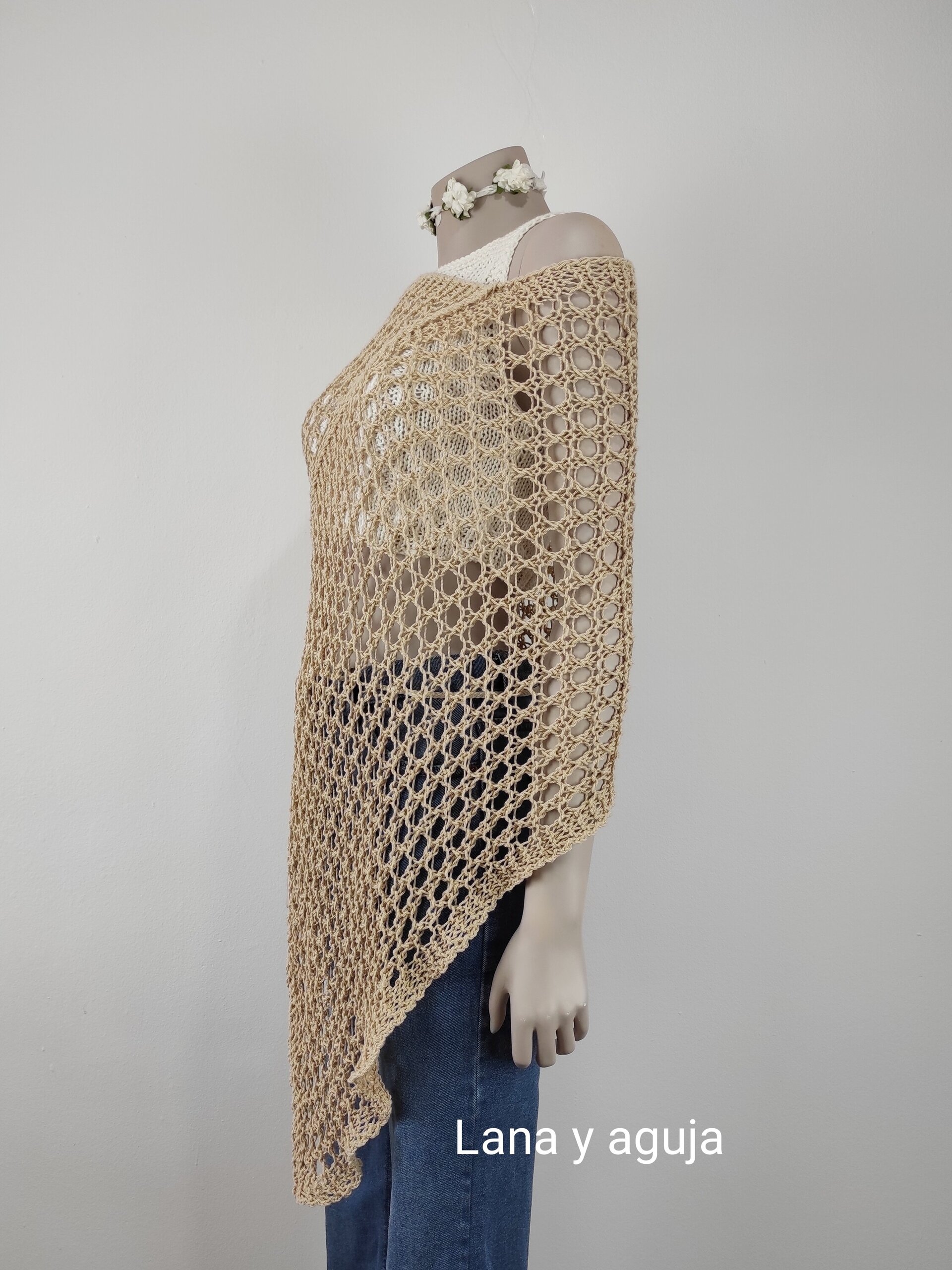 Poncho de algodón, tejido a mano, VARIOS COLORES. - 5
