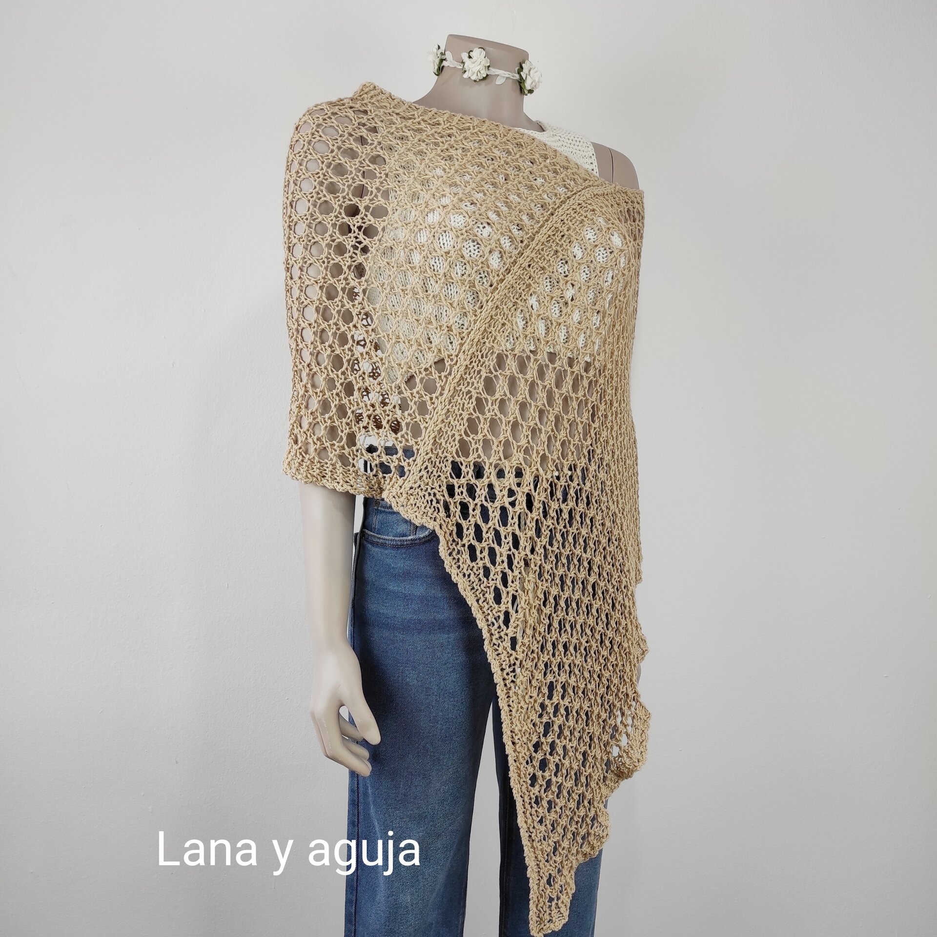 Poncho de algodón, tejido a mano, VARIOS COLORES. - 4