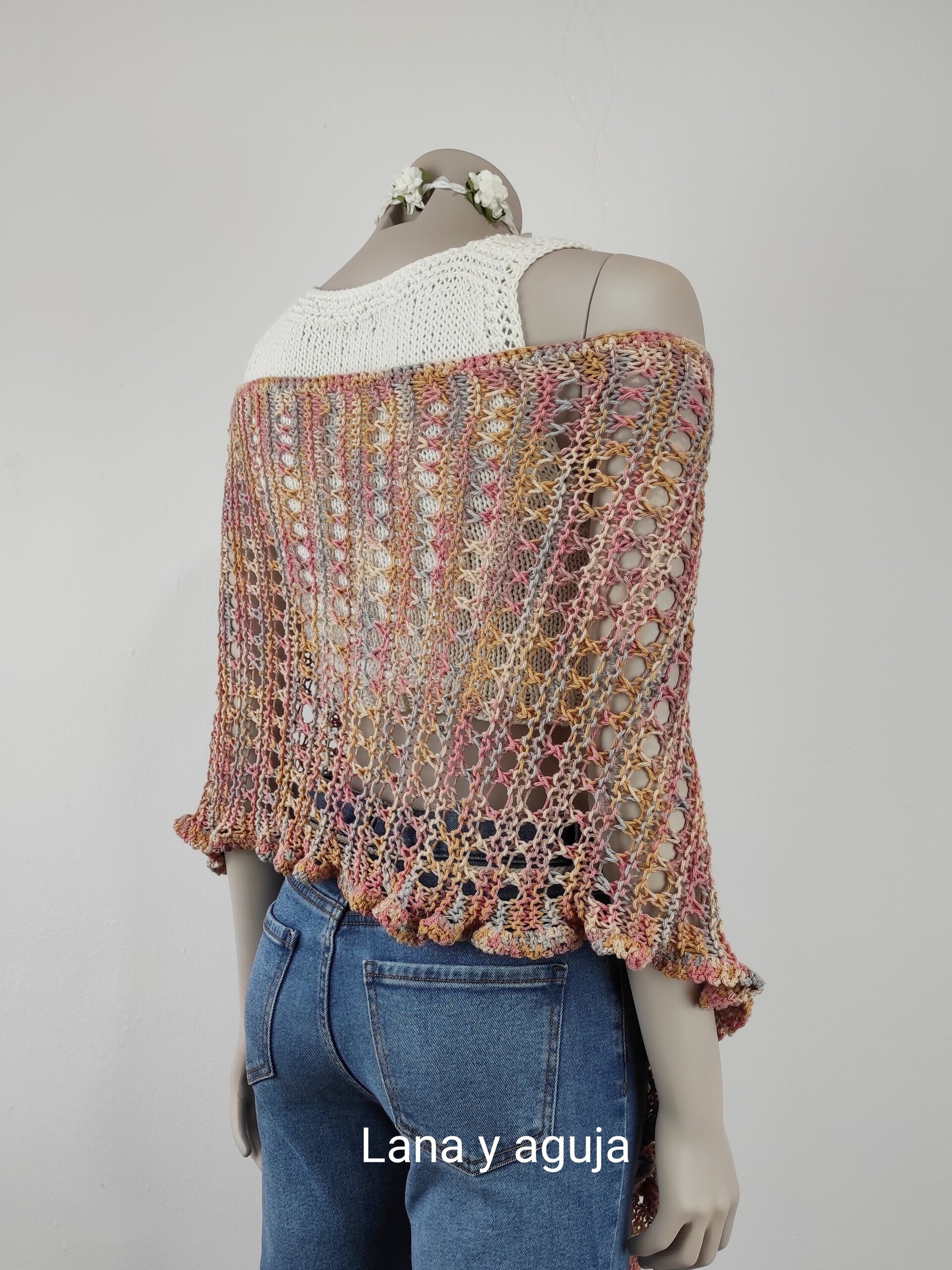 Chal de algodón, fular mujer tejido a mano, VARIOS COLORES. - 5
