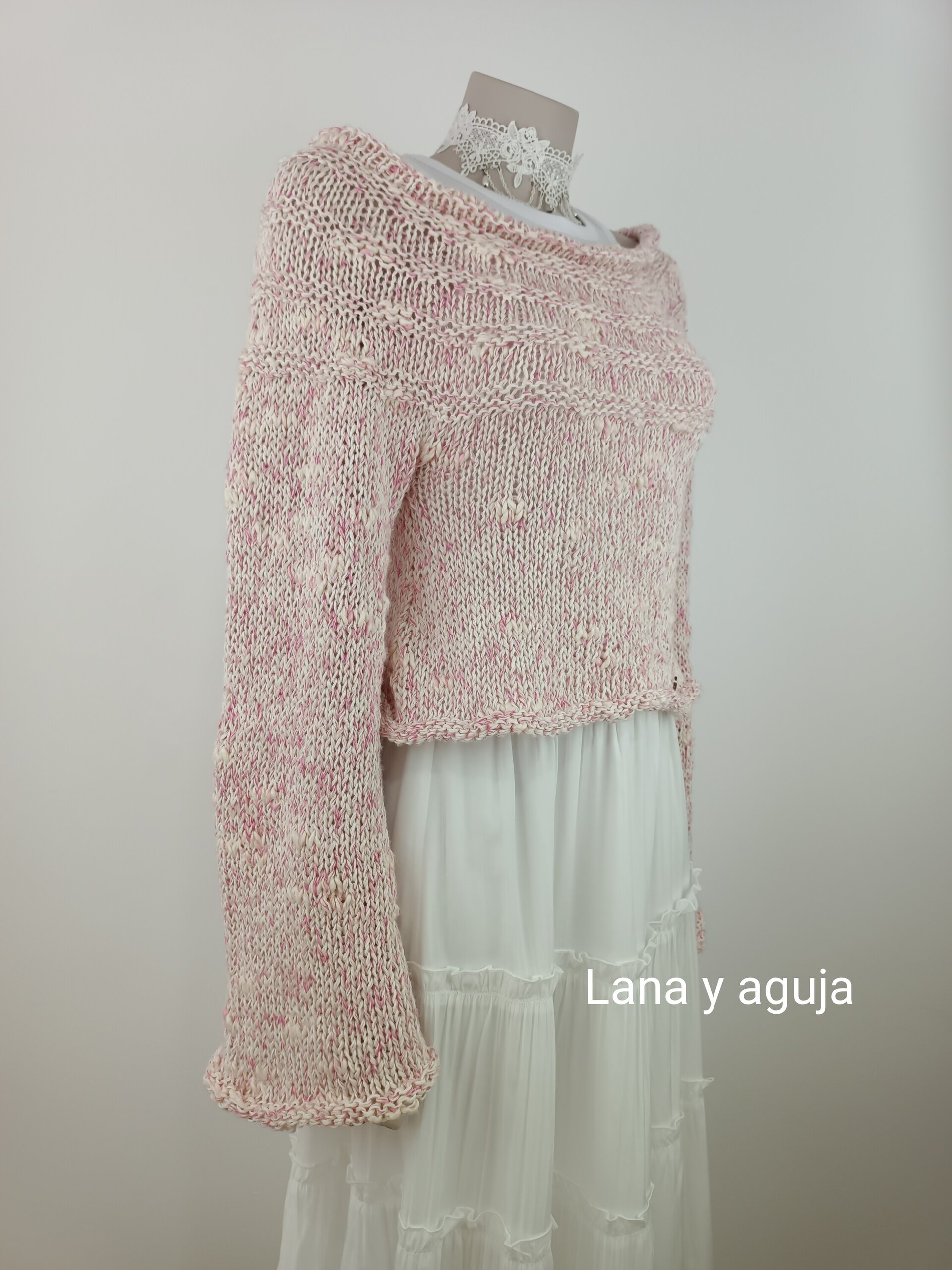Jersey de lana, Talla S, suerte corto, algodón, bolero mujer, tejido a mano. - 3