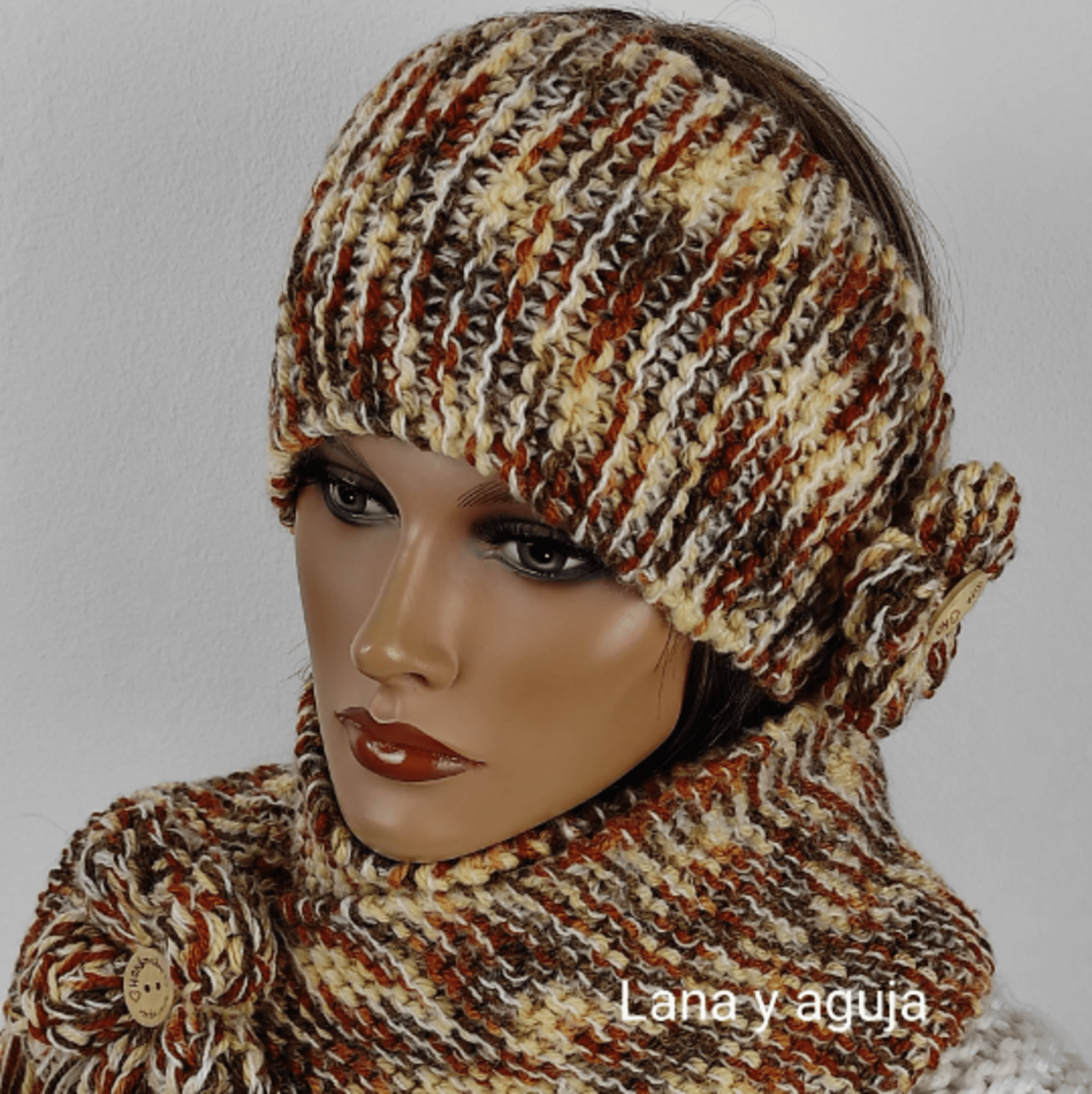 Conjunto de bufanda y diadema lana para mujer, tejido a mano. - 5