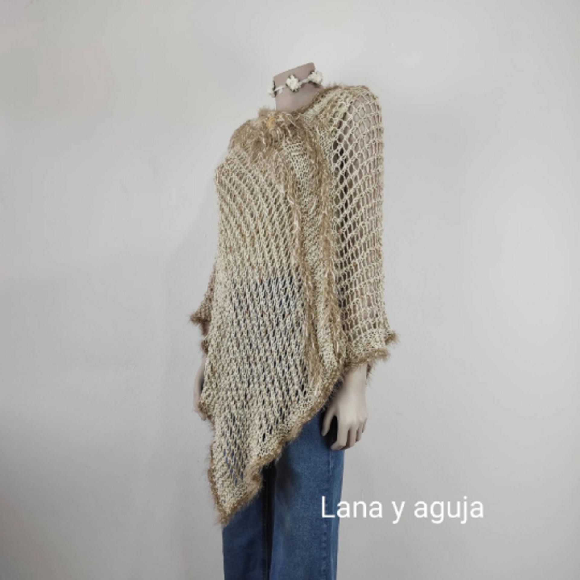 Poncho algodón, tejido a mano, chal algodón, poncho mujer. - 2