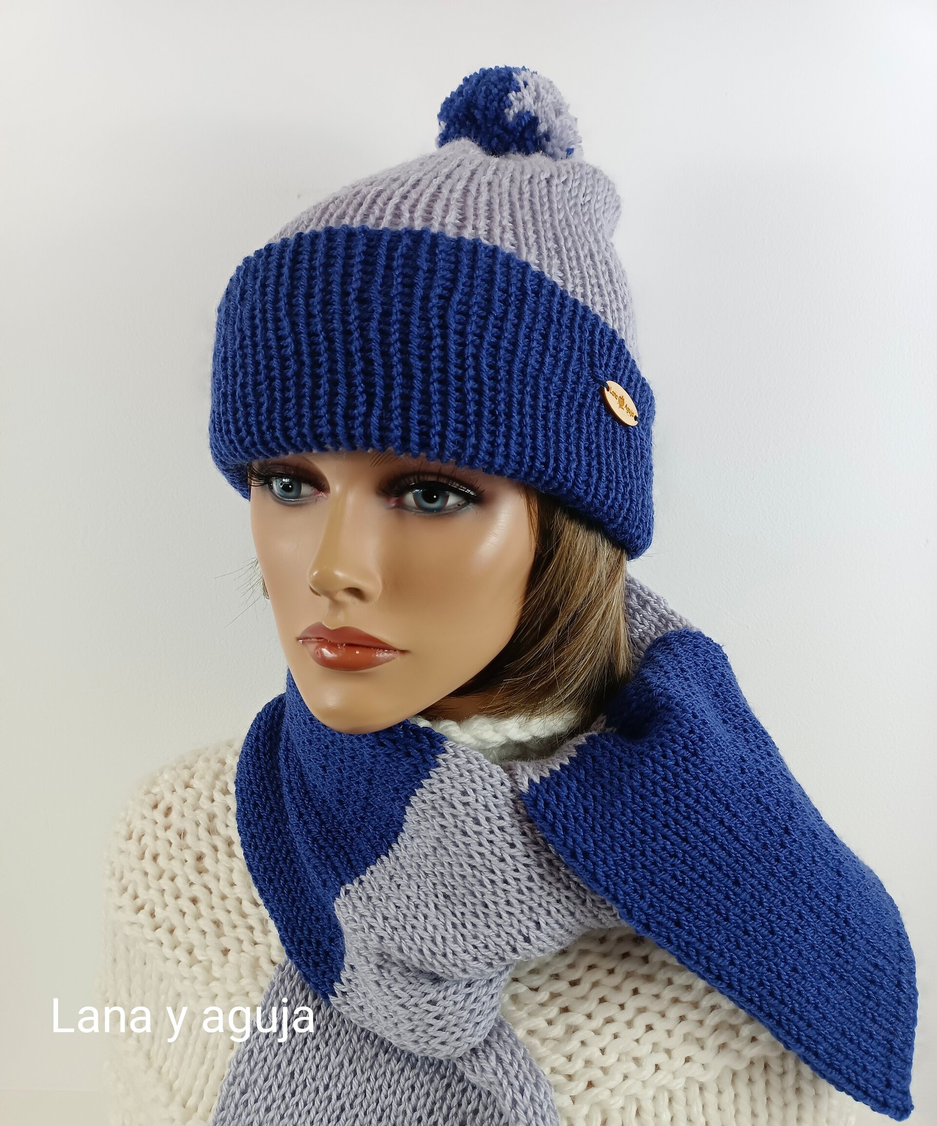 Conjunto de gorro y bufanda, unisex, tejida a mano. - 6