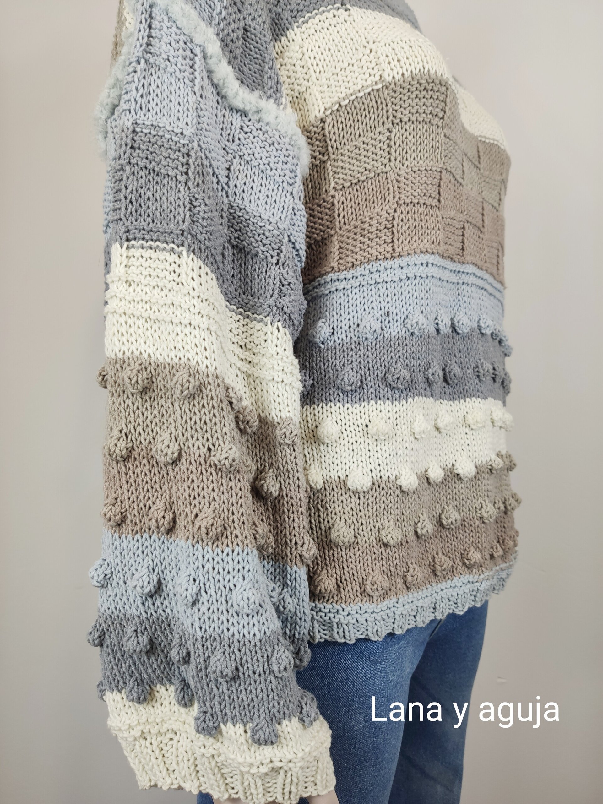 Jersey lana, Talla L, suéter algodón, tejido a mano, suéter mujer. - 3