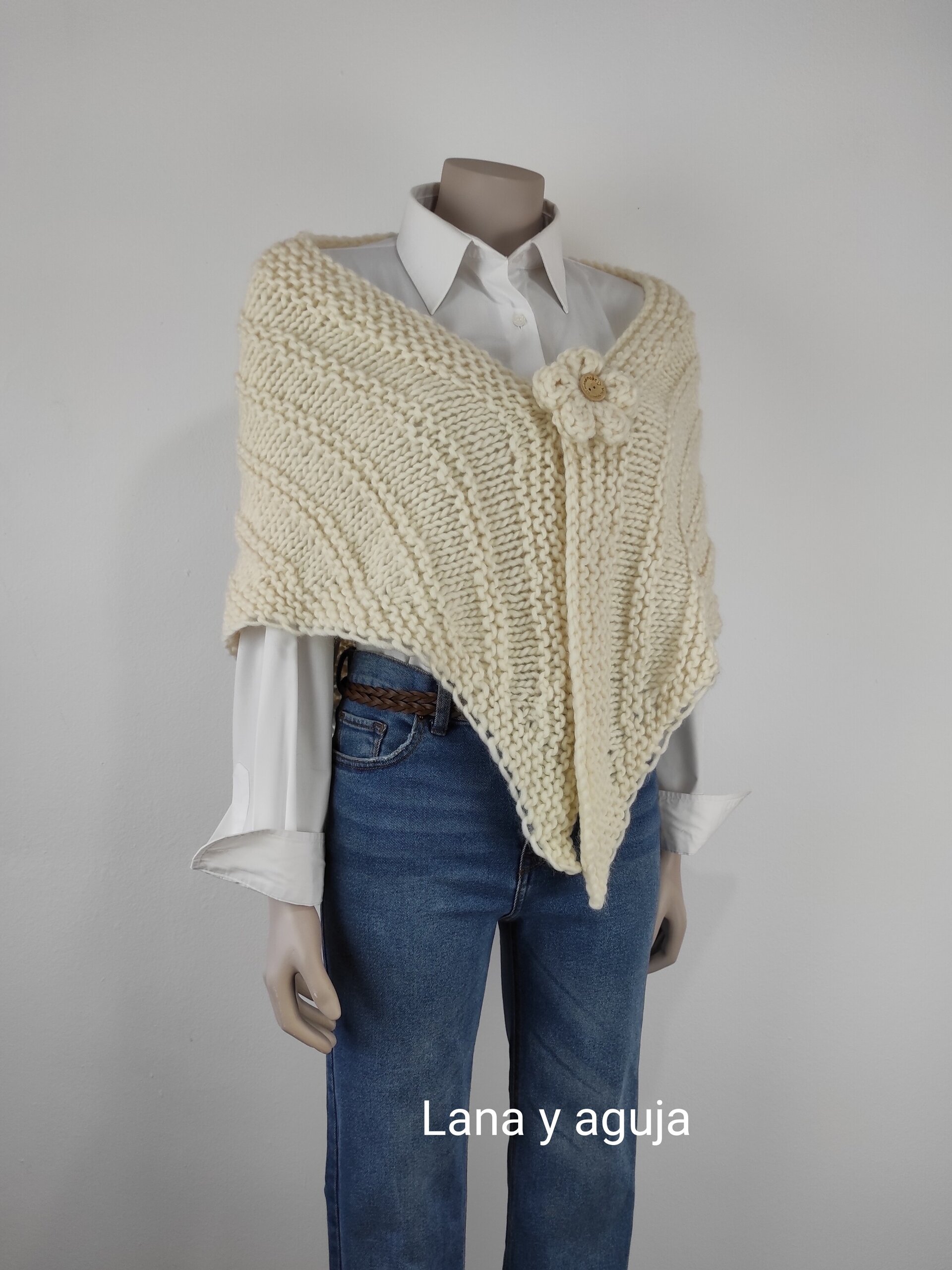 Poncho de lana, varios colores, chal mujer, tejido a mano. - 8